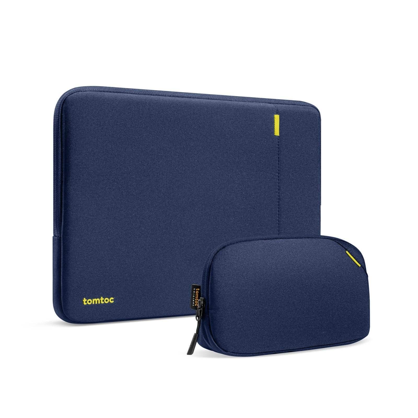 Granatowe etui na laptopa i organizer akcesoriów biurowych, minimalistyczny design