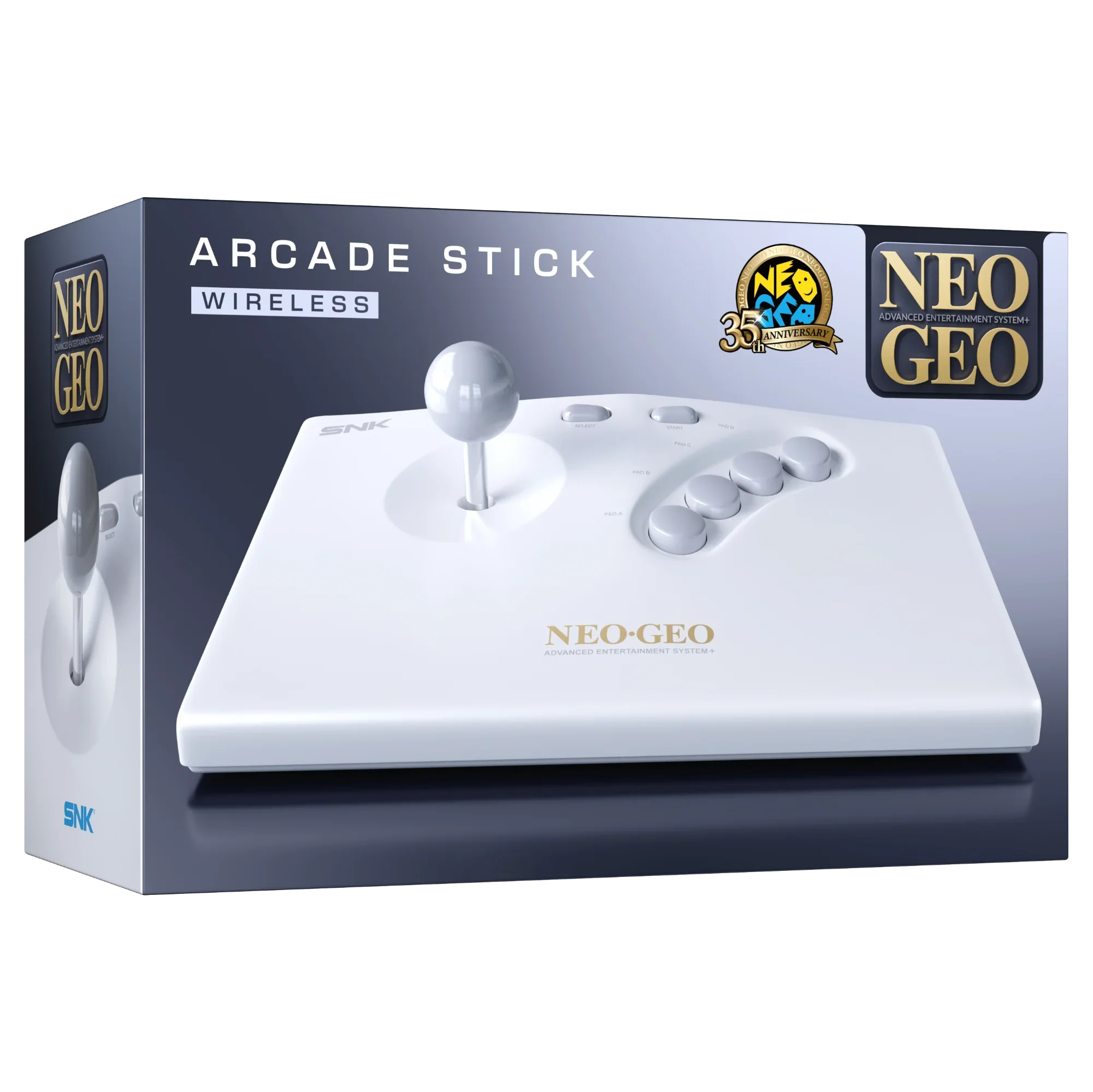 Biały bezprzewodowy joystick NEO-GEO z klawiszami i dżojstikiem, idealny dla graczy
