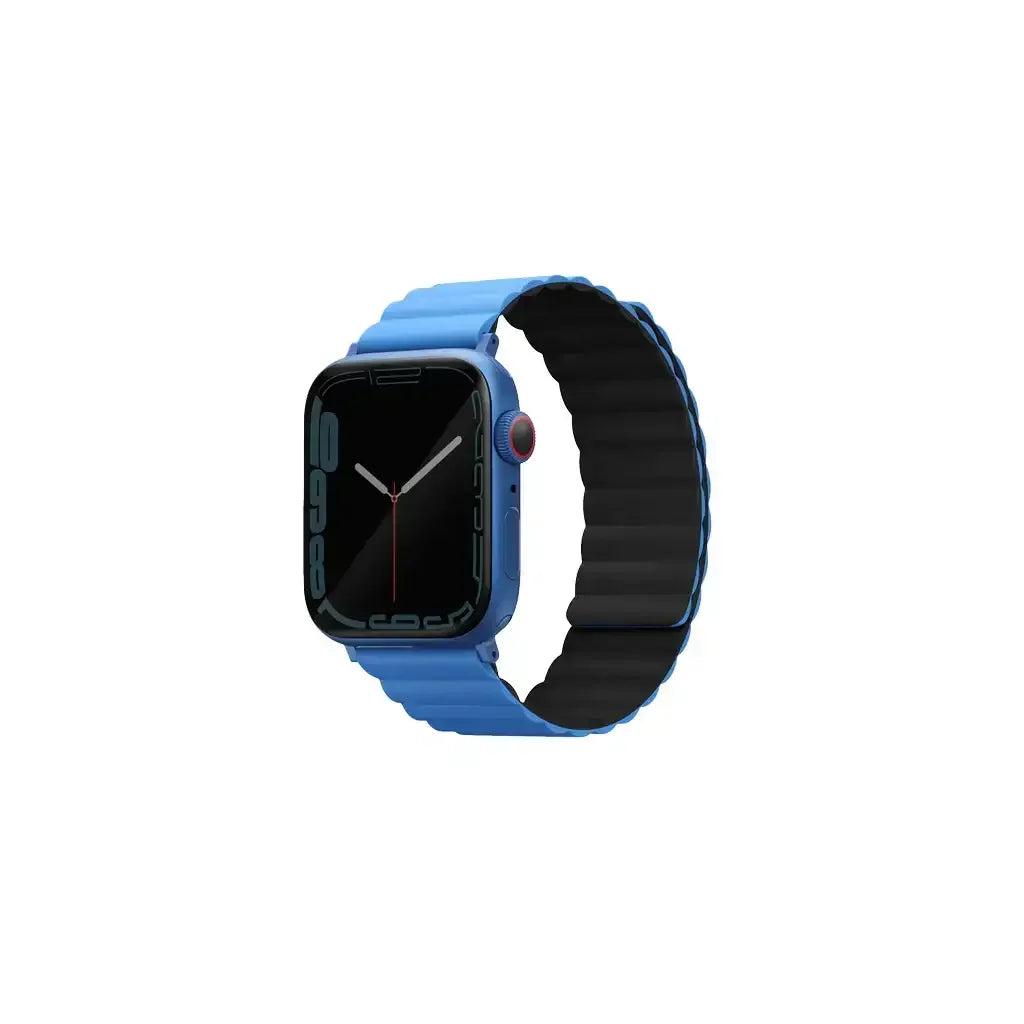 Niebiesko-czarny pasek do smartwatcha, nowoczesny design, akcesorium biurowe