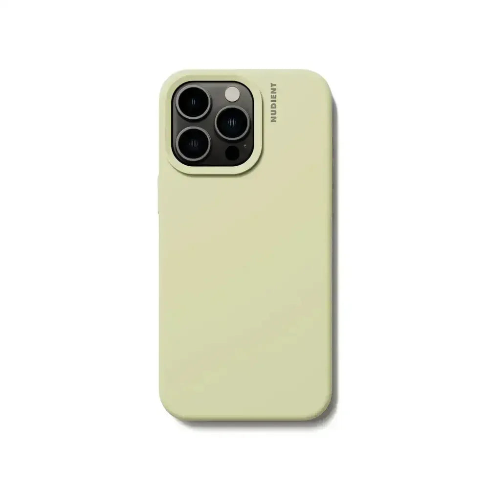 Jasnozielone etui ochronne na smartfona z widocznym aparatem, minimalistyczny design