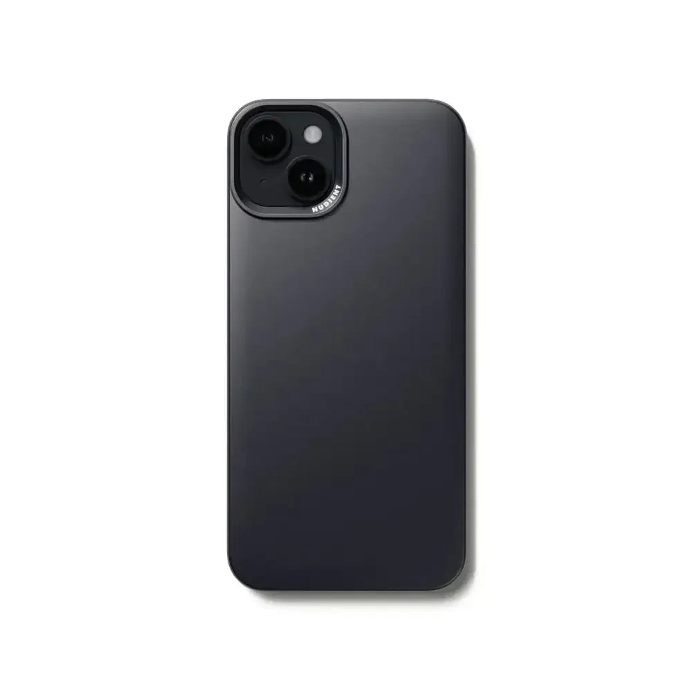 Czarny etui na telefon z wycięciem na aparat, minimalistyczny design, akcesoria biurowe