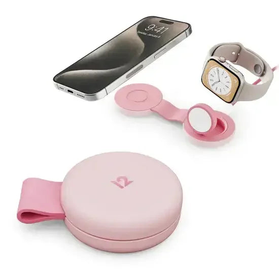 Różowa składana ładowarka bezprzewodowa do Apple Watch i iPhone, akcesorium biurowe