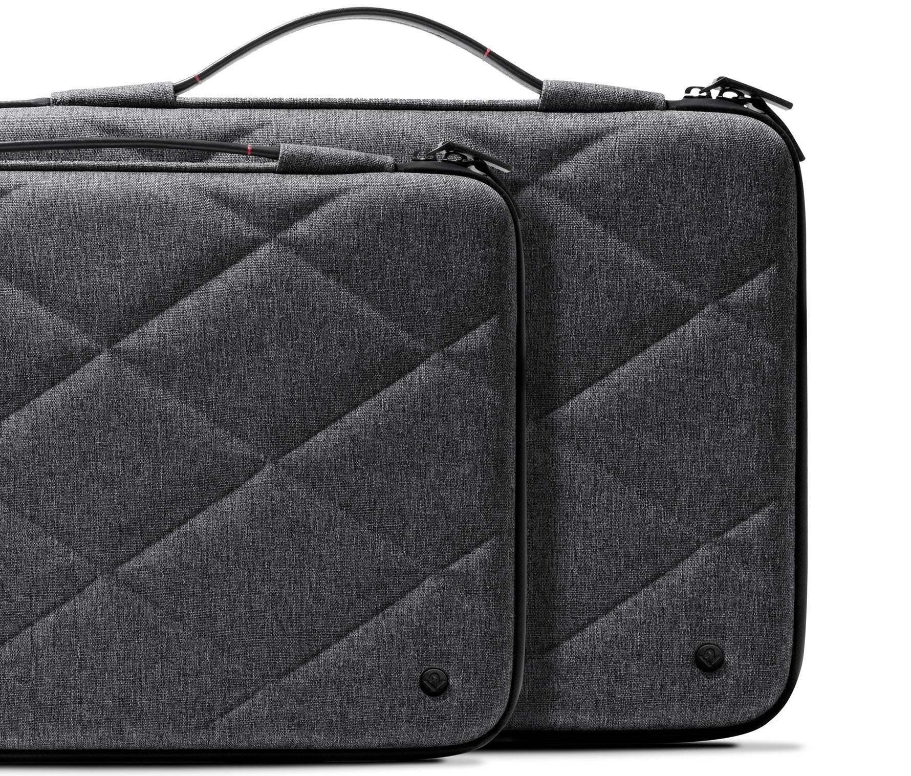 Szare etui na laptopa MacBook, pikowany materiał, minimalistyczny design, akcesorium biurowe
