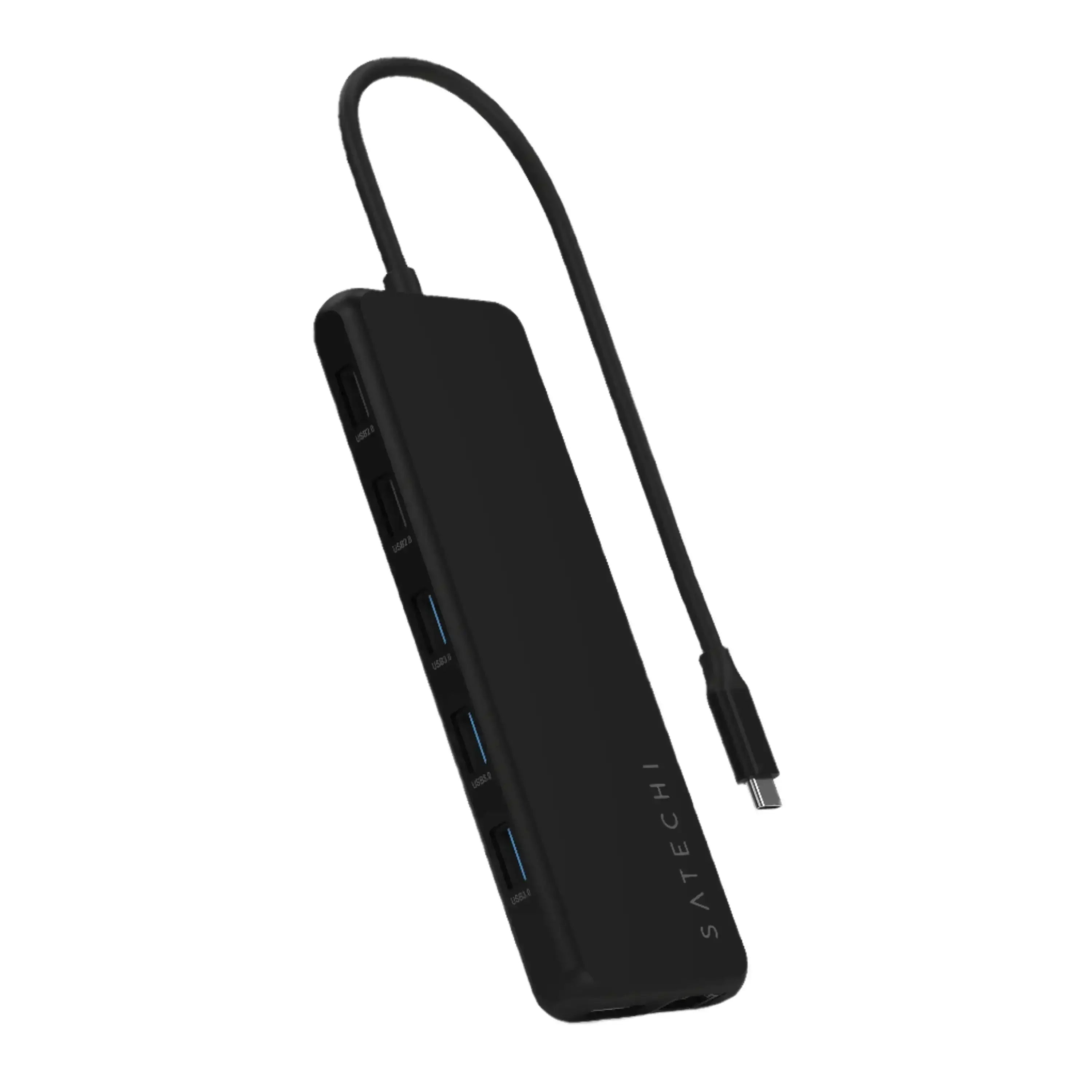 Czarny adapter USB-C z wieloma portami, rozszerzenie do laptopa, akcesoria biurowe