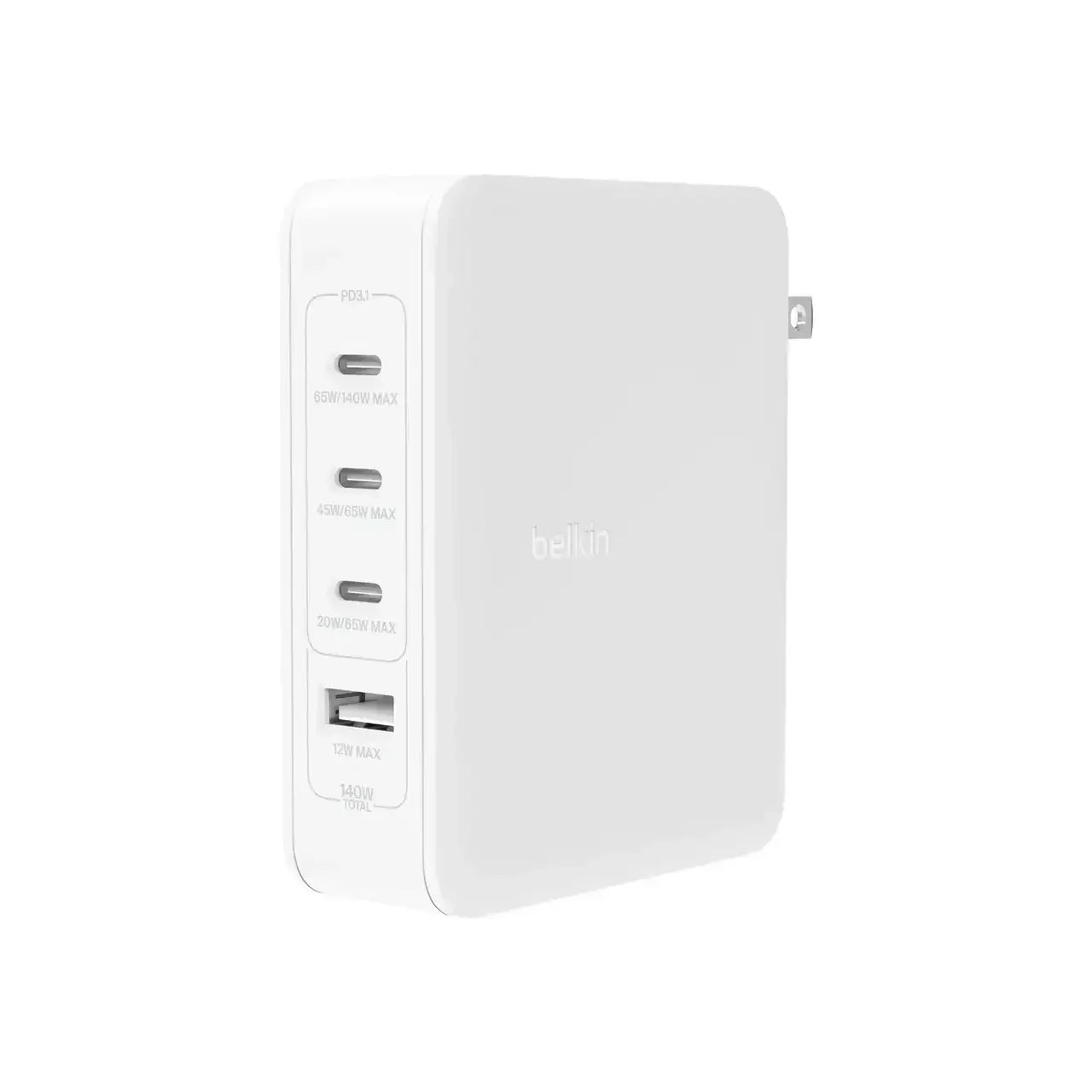 Biała ładowarka GaN USB-C i USB-A 140W, ładowarka sieciowa z czterema portami do biura