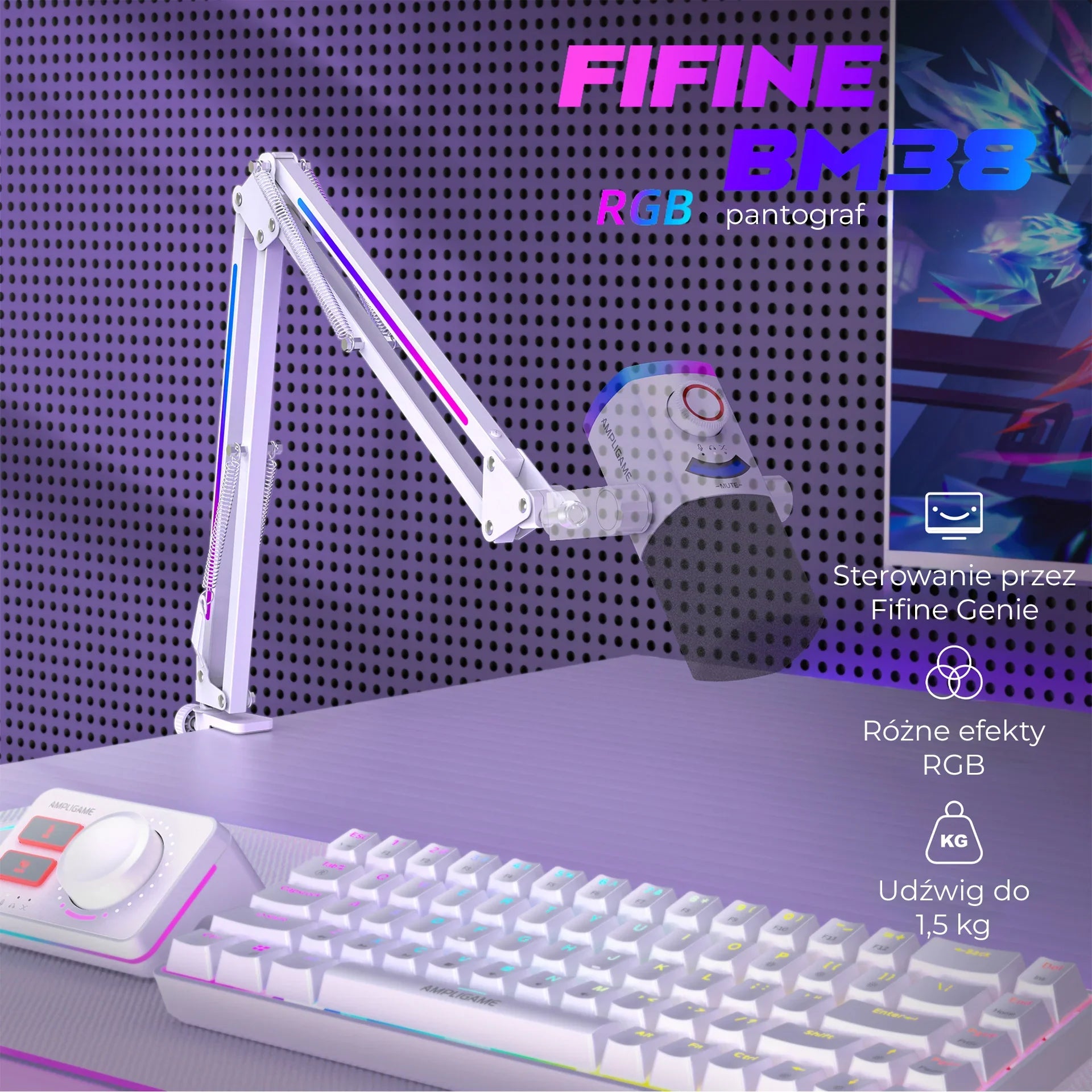 Fifine BM38 RGB pantograf z klawiaturą mechaniczną, idealny do desk setupu i home office