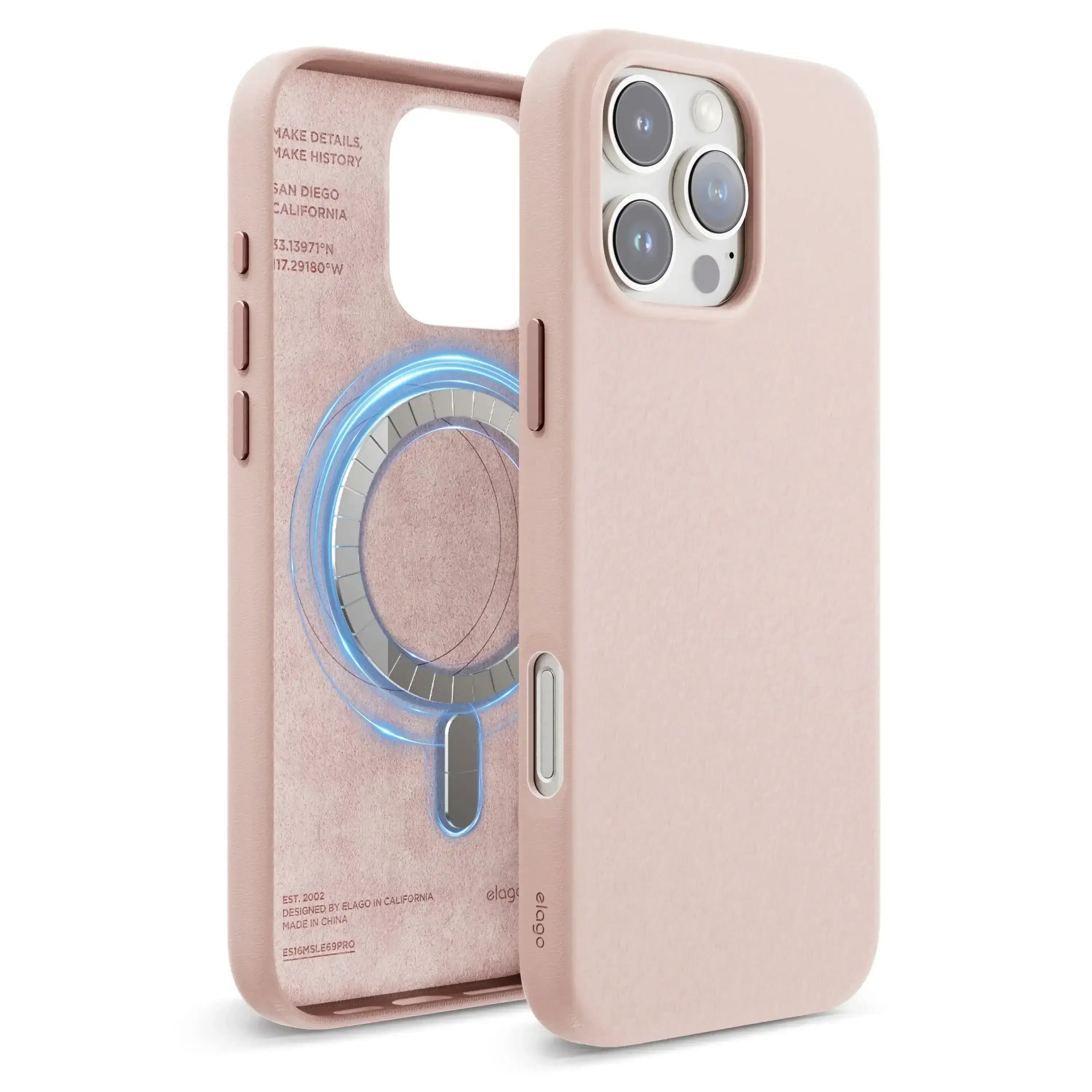 Różowe etui ochronne MagSafe do iPhone 15 Pro Max, aparat trzy obiektywy, minimalistyczny design