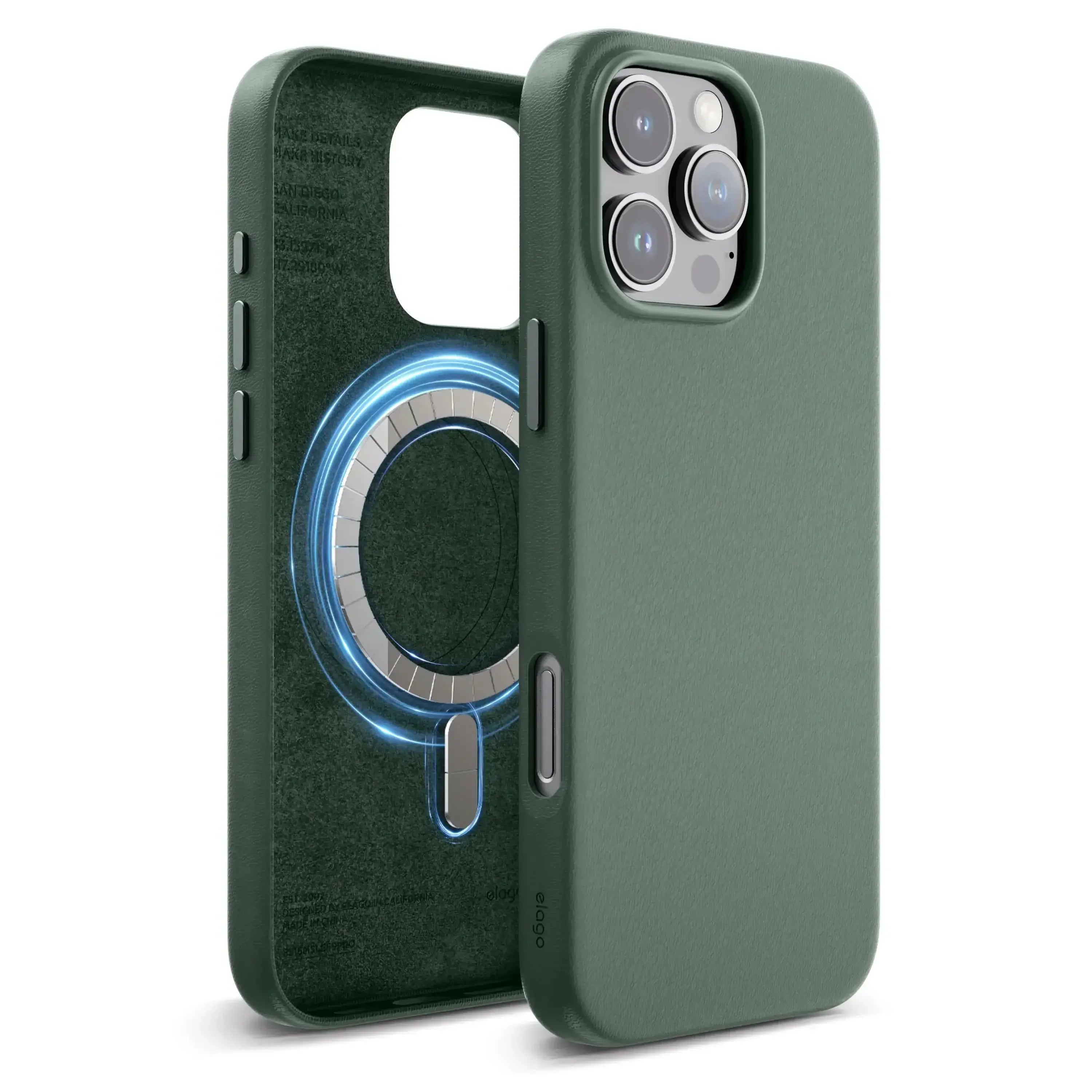 Zielone etui MagSafe do iPhone 15 Pro Max, ochrona telefonu, akcesoria biurowe