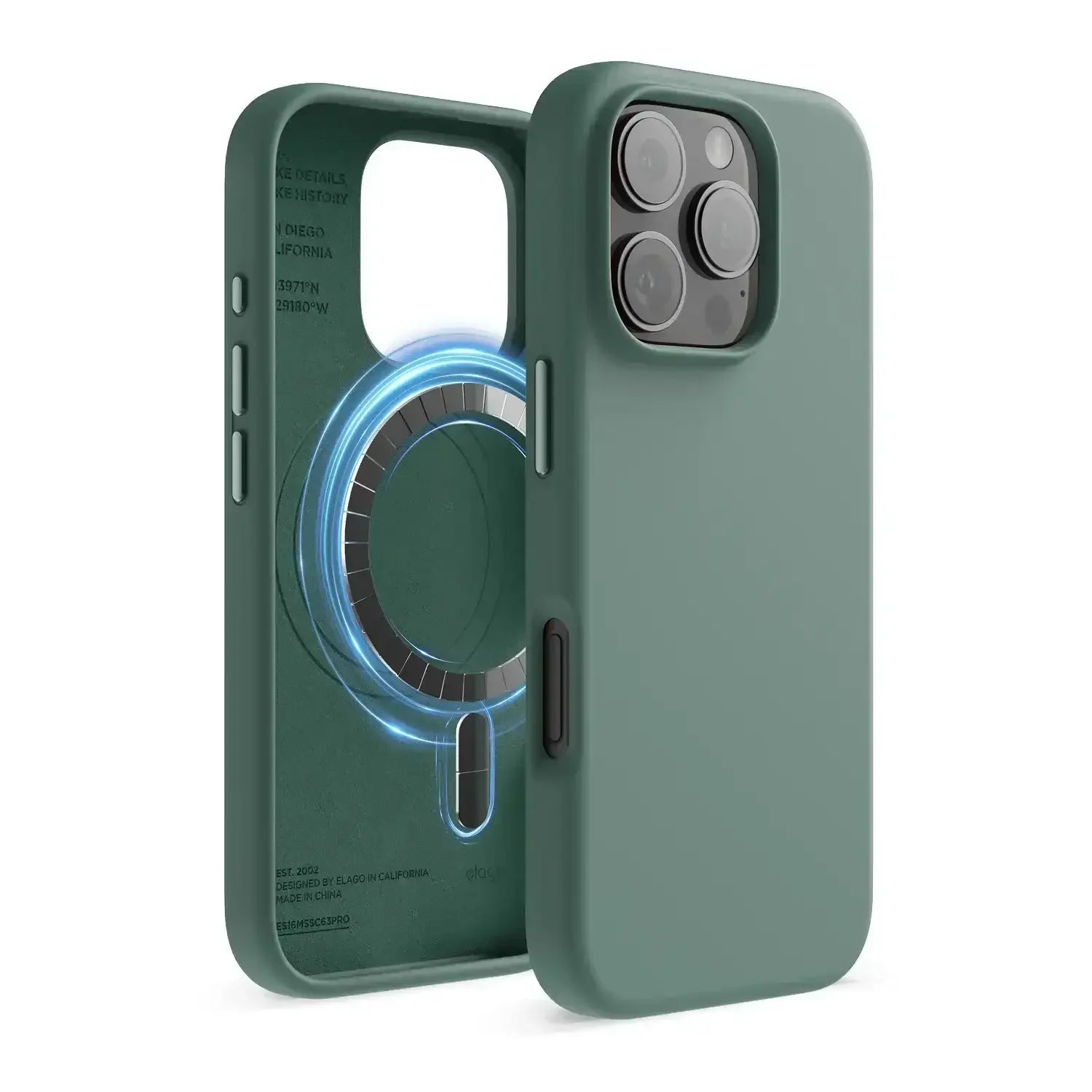 Zielone etui MagSafe do iPhone 15 Pro, ochrona smartfona, minimalistyczny design