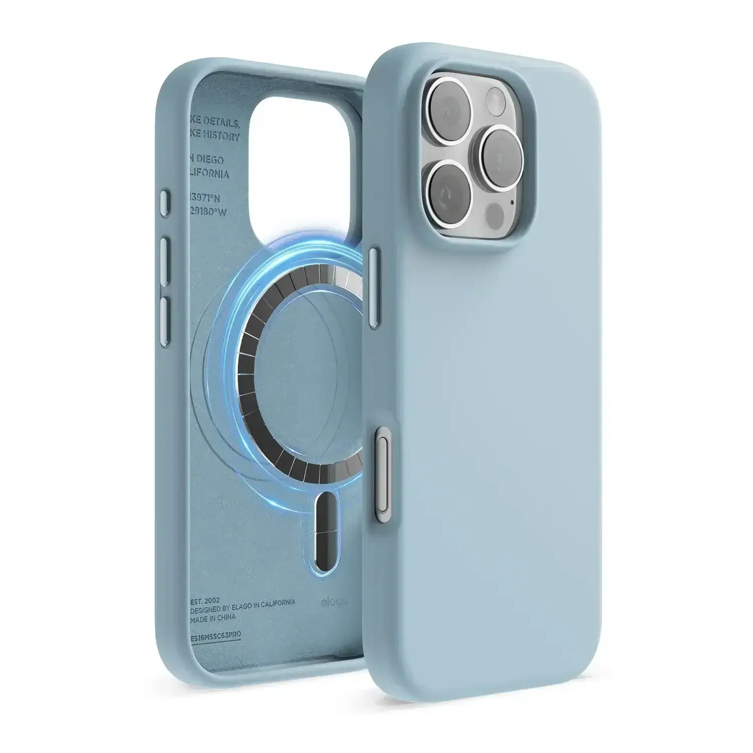 Błękitne etui na iPhone 15 Pro z MagSafe, silikonowe, ochrona telefonu, akcesoria biurowe