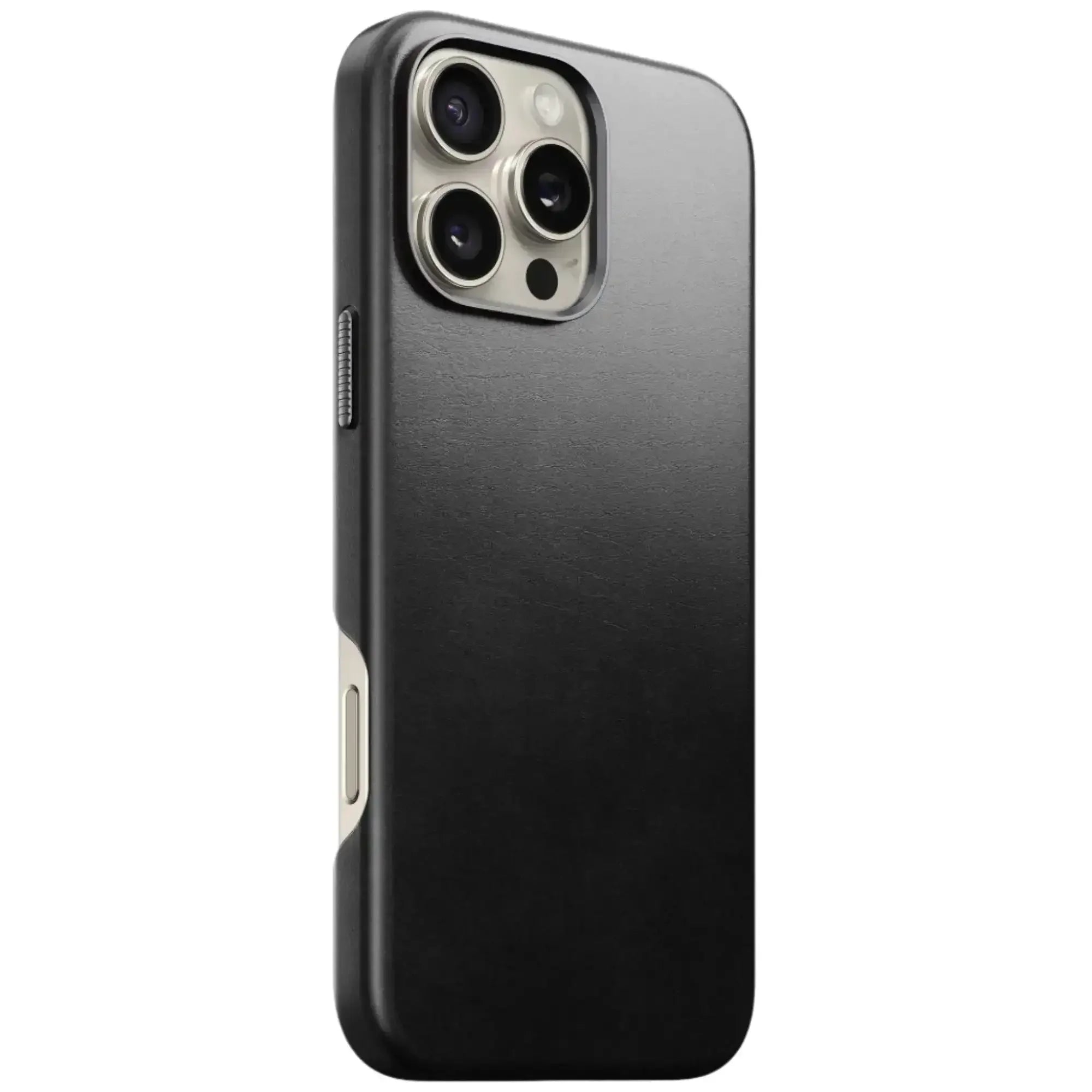 Czarne etui na smartfon z trzema obiektywami, minimalistyczny design