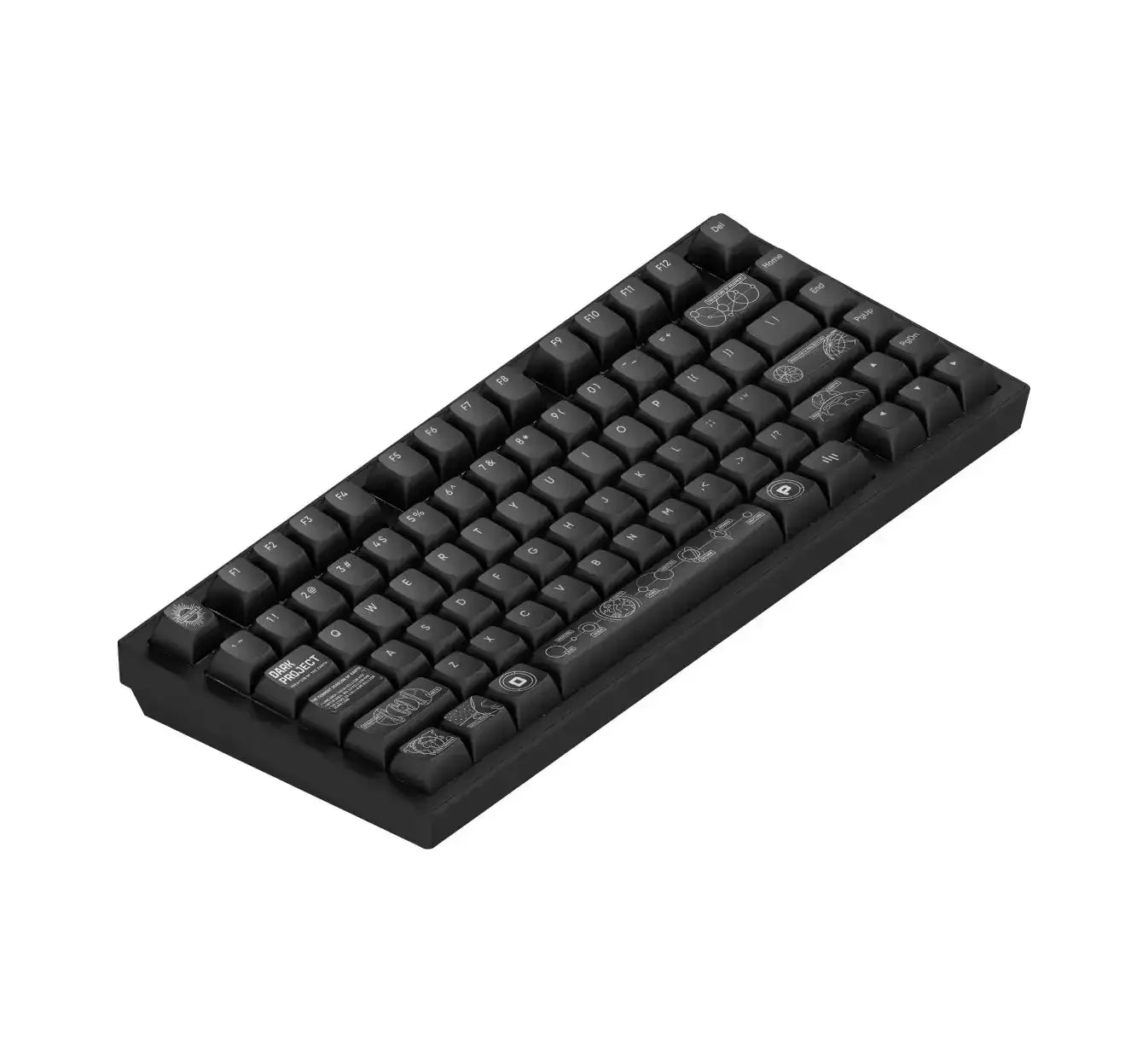 Czarna klawiatura mechaniczna z unikalnymi keycapami, idealna do biura i home office