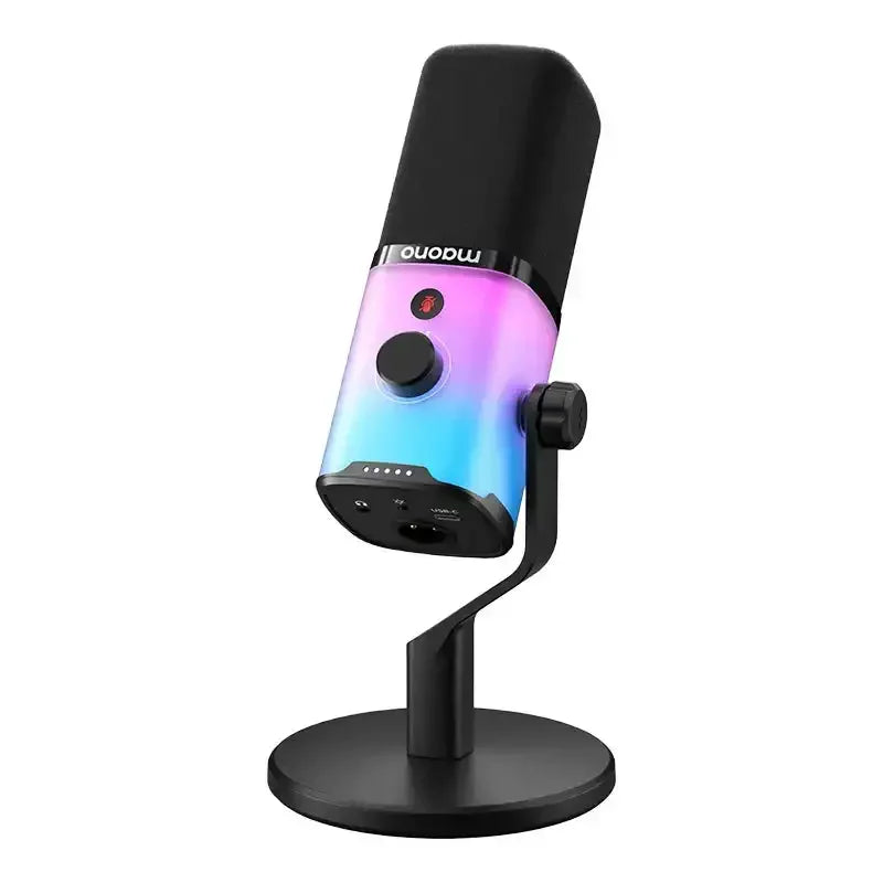 Mikrofon biurkowy RGB na statywie, idealny do home office i wideokonferencji