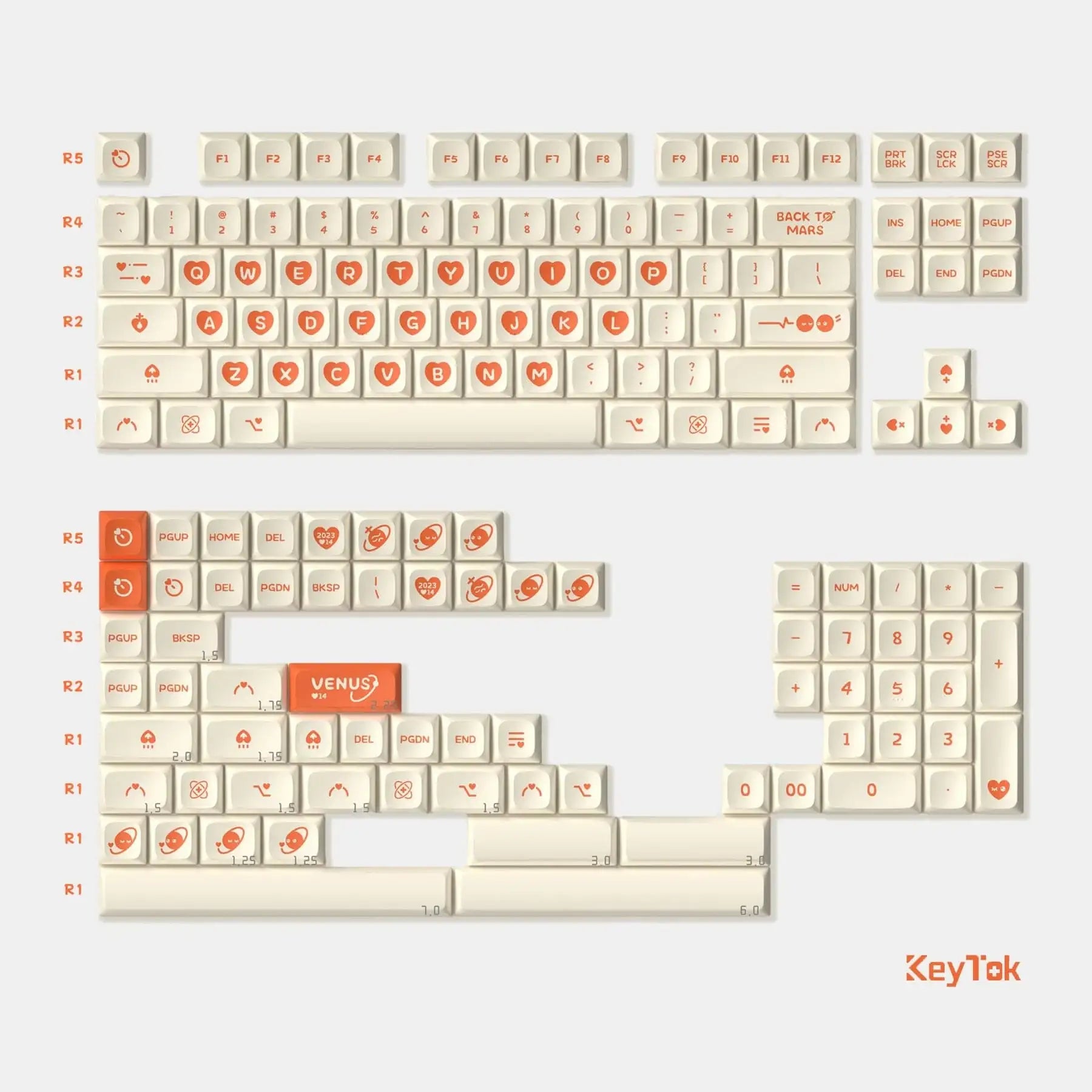 KeyTok - Cosmic Hearts: Venus And Mars KDA Dye-Sub PBT Keycaps