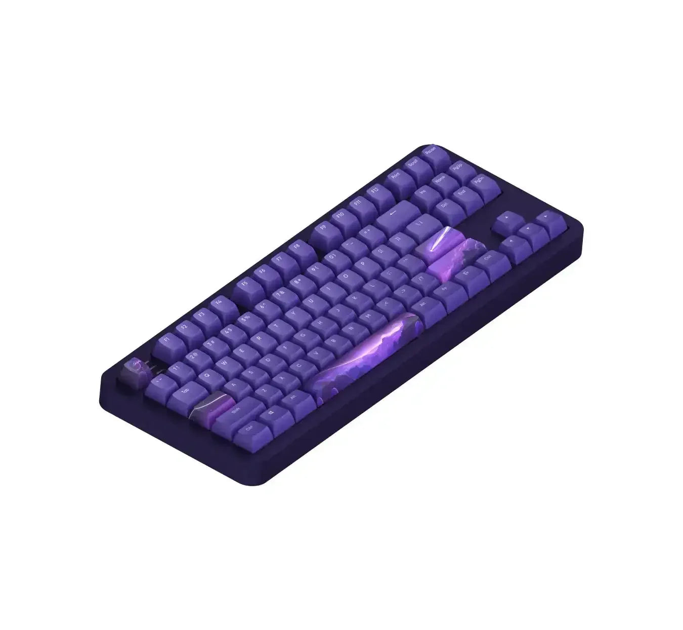 Fioletowa klawiatura mechaniczna z podświetleniem, zestaw keycapów, elegancki design