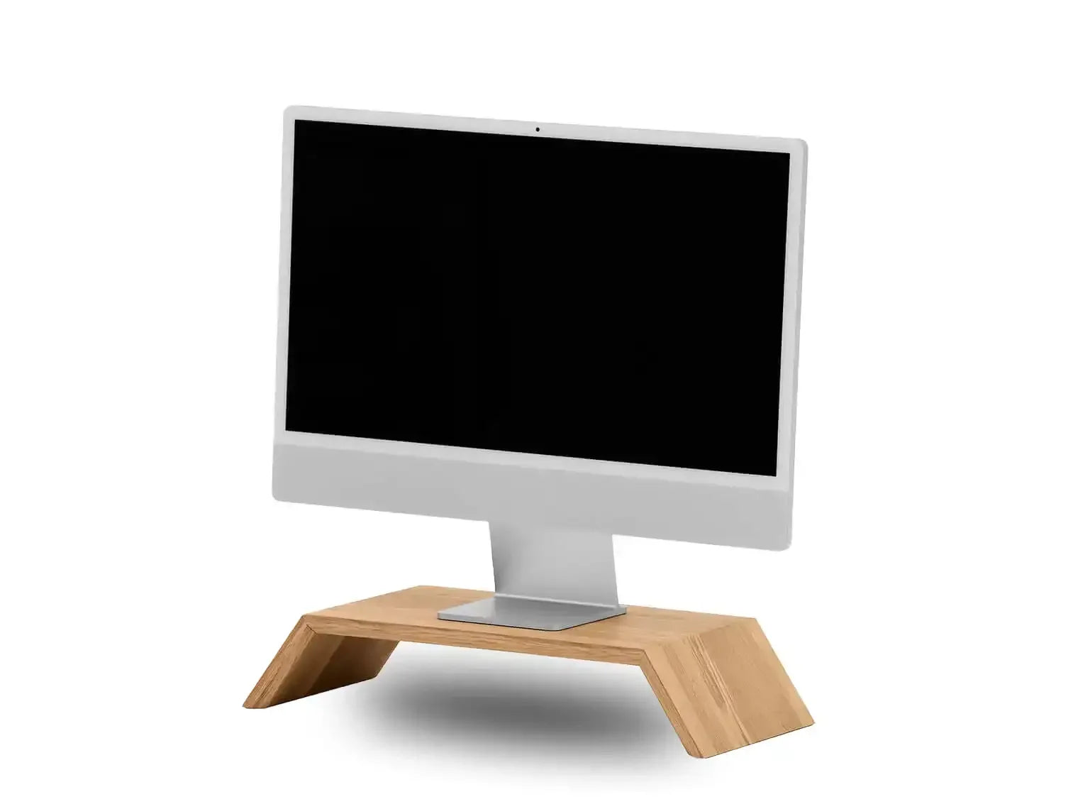Monitor na drewnianym stojaku biurkowym, ergonomiczne akcesorium do home office