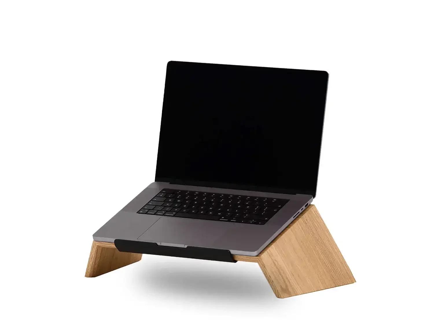 Laptop na drewnianym stojaku, ergonomiczny organizer do biura, home office