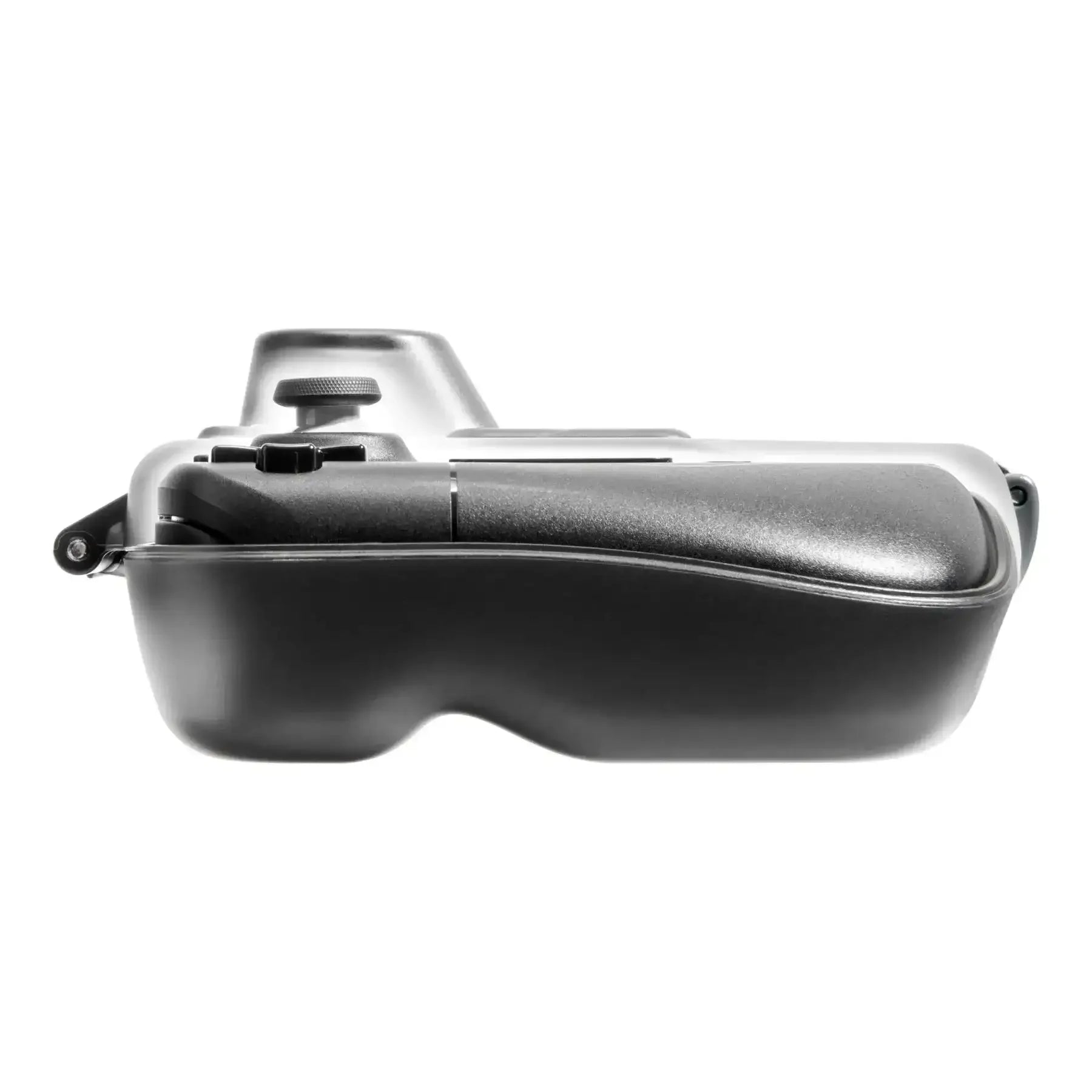 Czarny kontroler do gier widziany z boku, ergonomiczny kształt, nowoczesny design