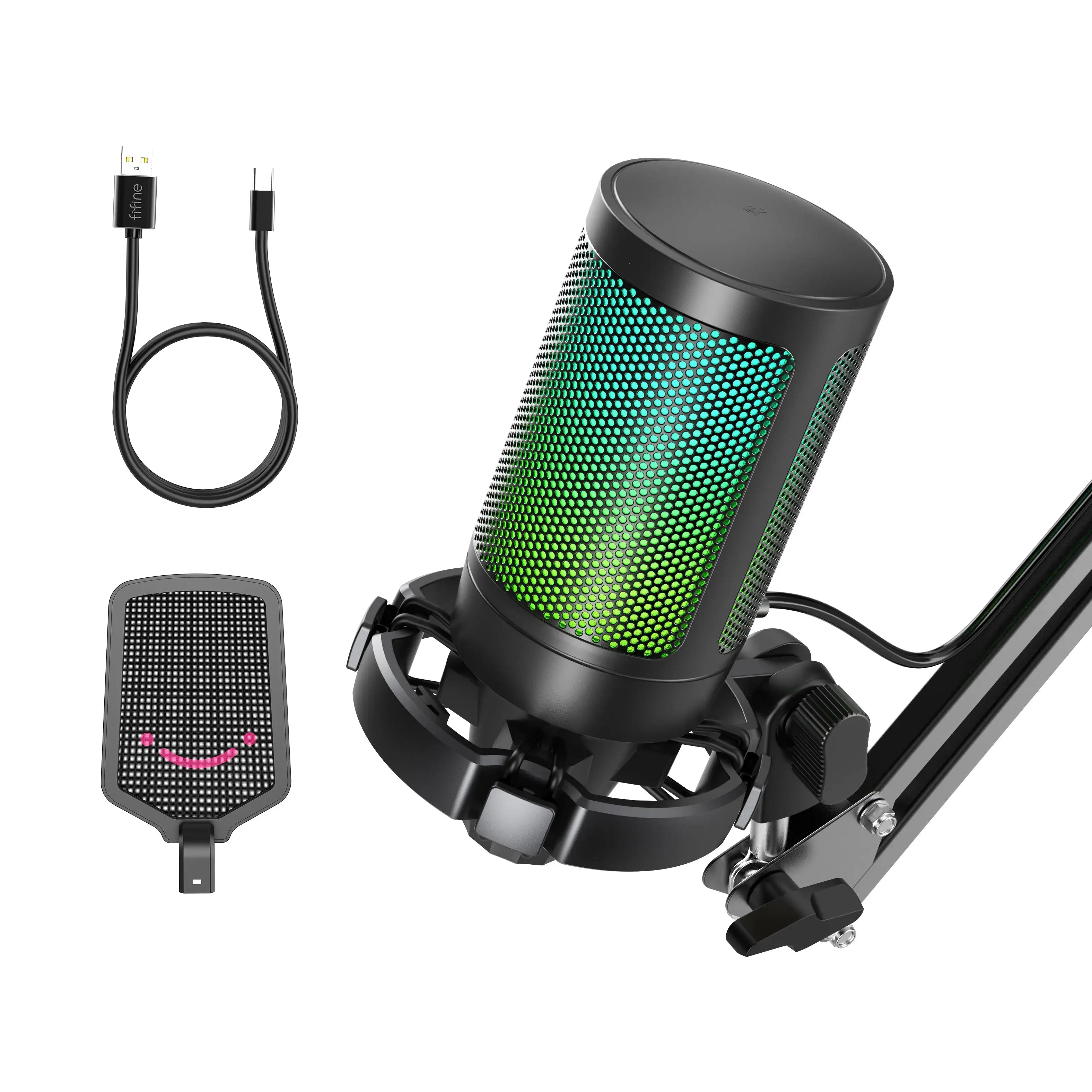 Fifine - AmpliGame - A6T Studio Condenser Microphone - Studyjny Mikrofon Pojemnościowy ze Statywem Pantografowem