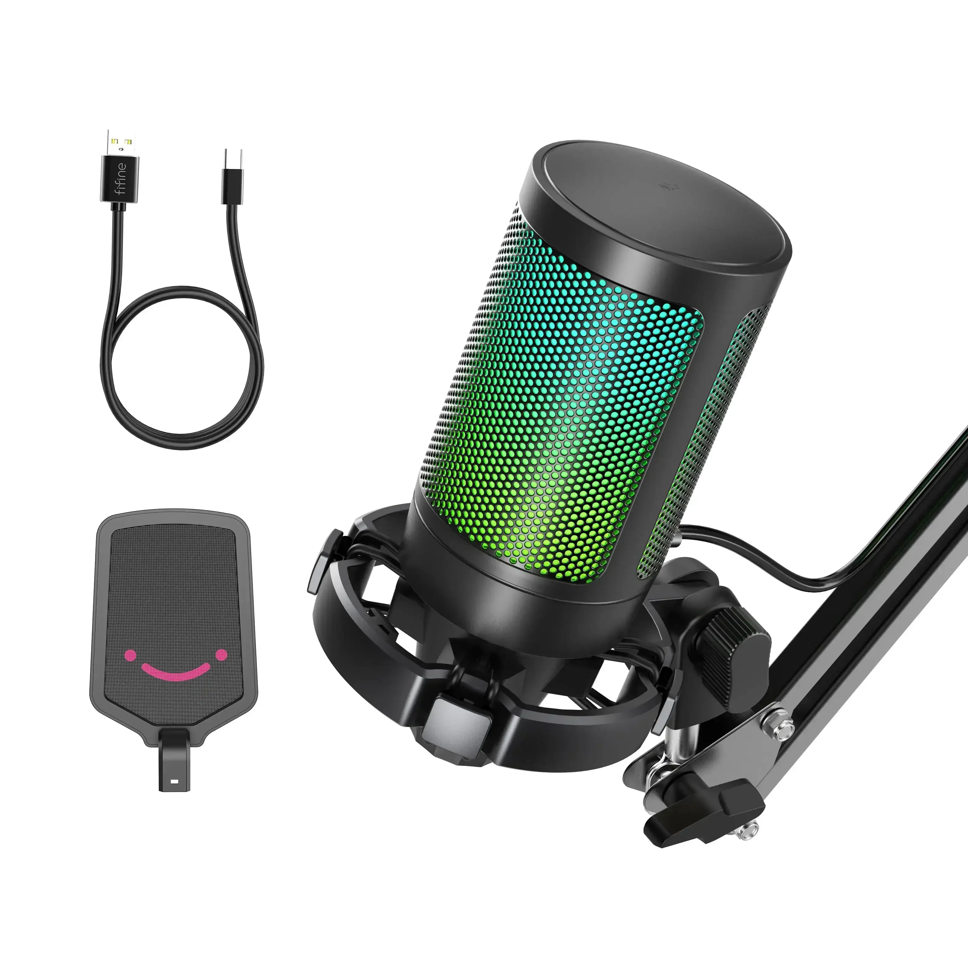 Fifine - AmpliGame - A6T Studio Condenser Microphone - Studyjny Mikrofon Pojemnościowy ze Statywem Pantografowem
