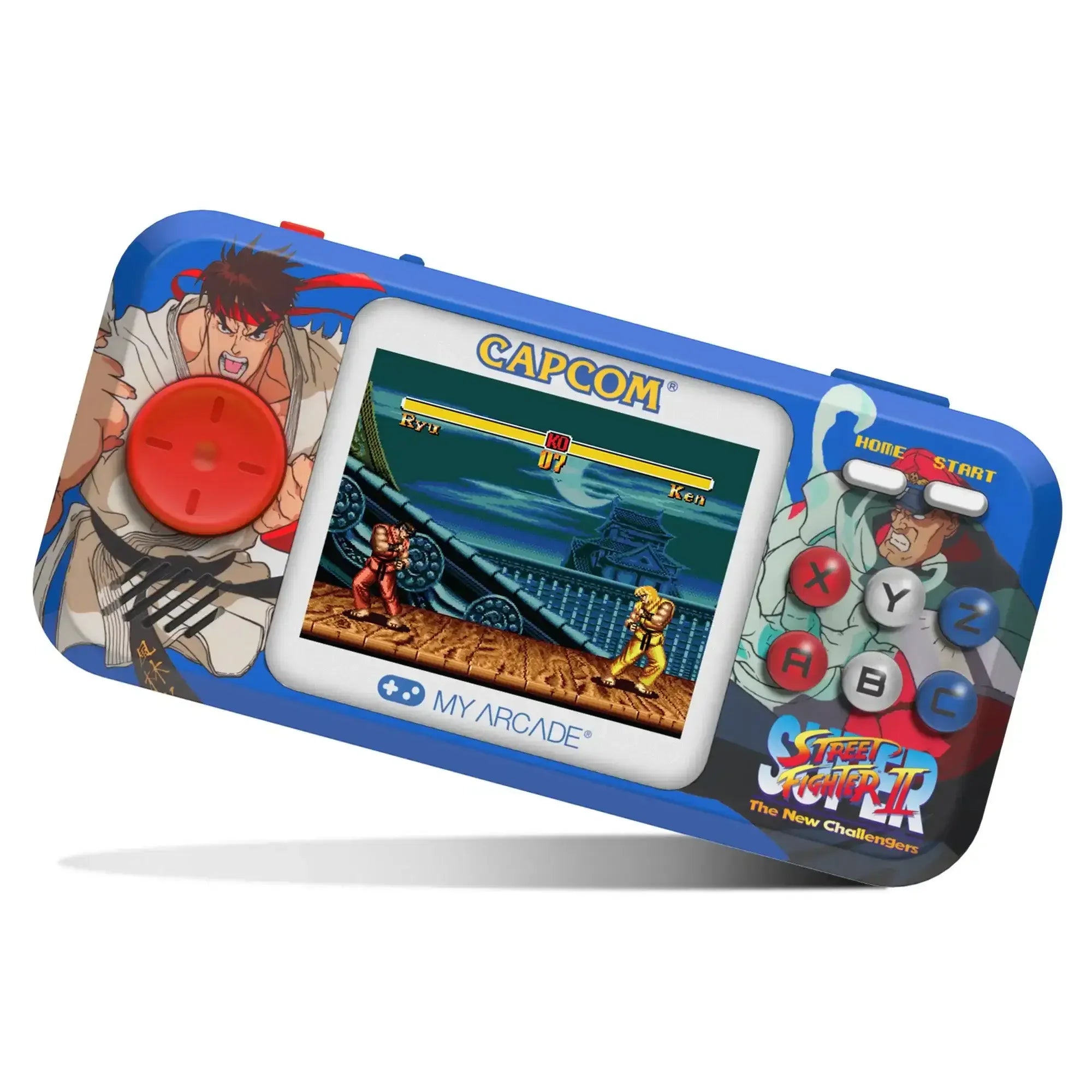 Konsola do gier retro z grą Street Fighter II, kolorowy wyświetlacz i przyciski sterujące