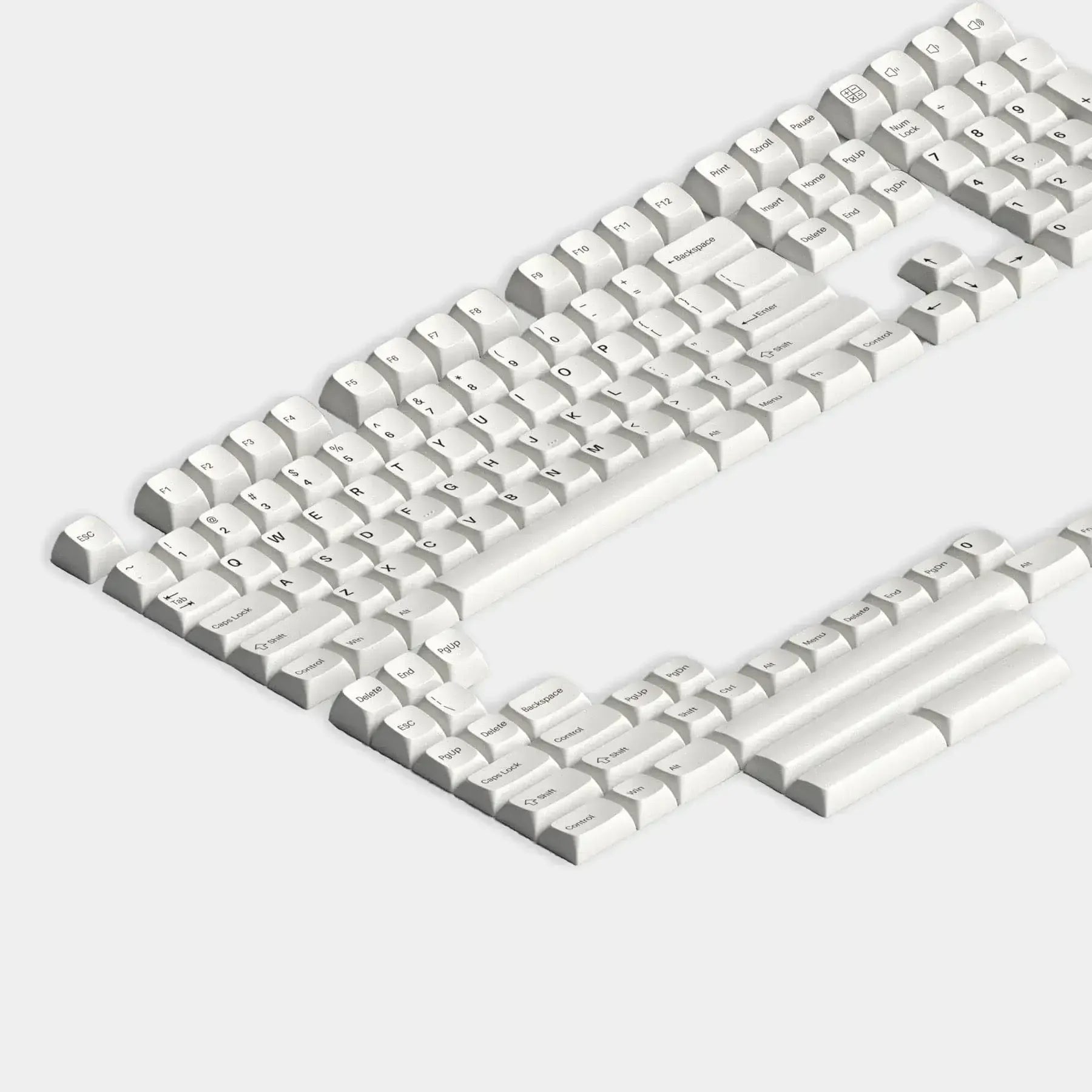 Białe keycapy do klawiatury mechanicznej, komplet na desk setup, akcesoria biurowe