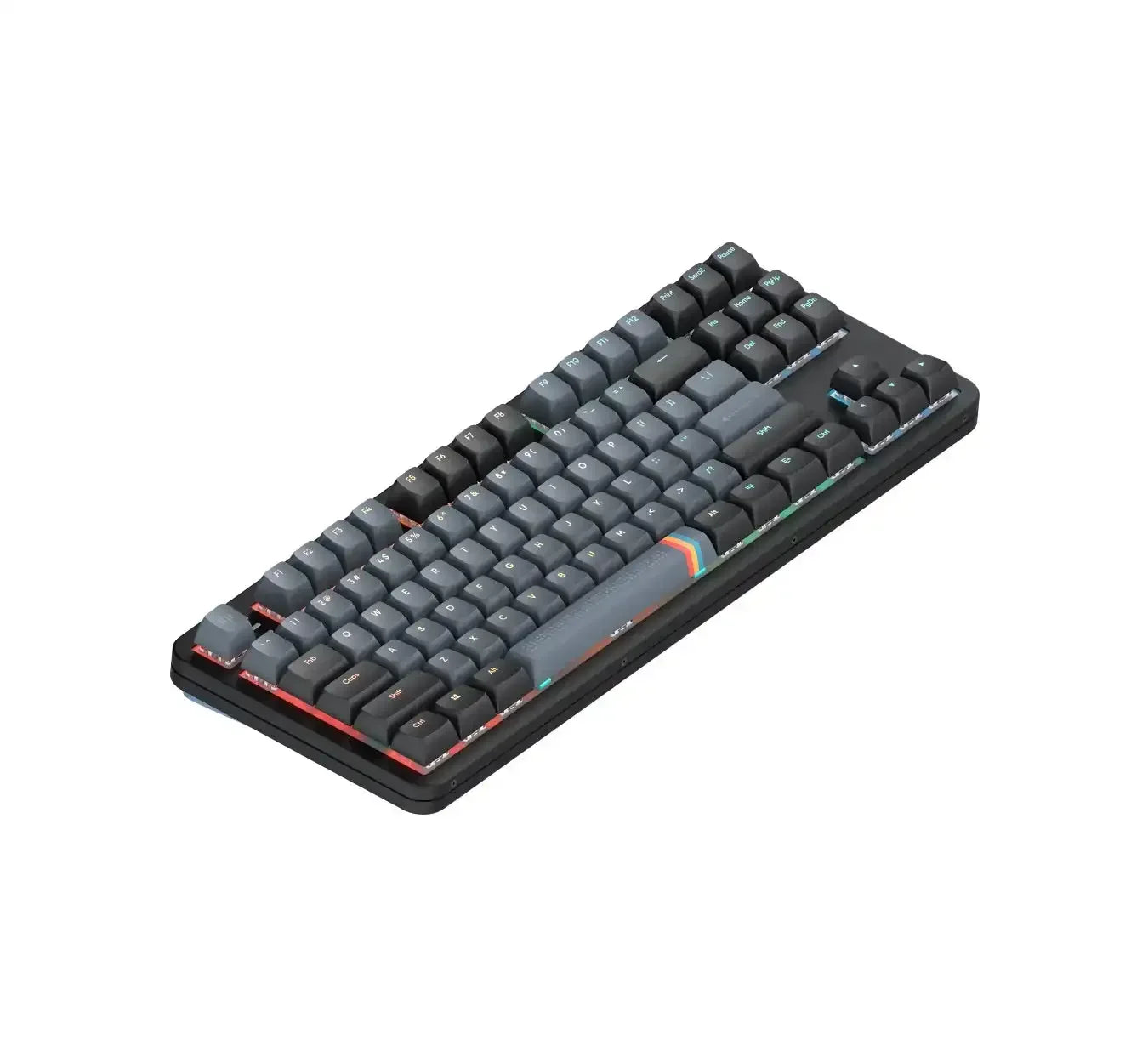 Klawiatura mechaniczna z ciemnymi keycapami, idealna do biura i home office