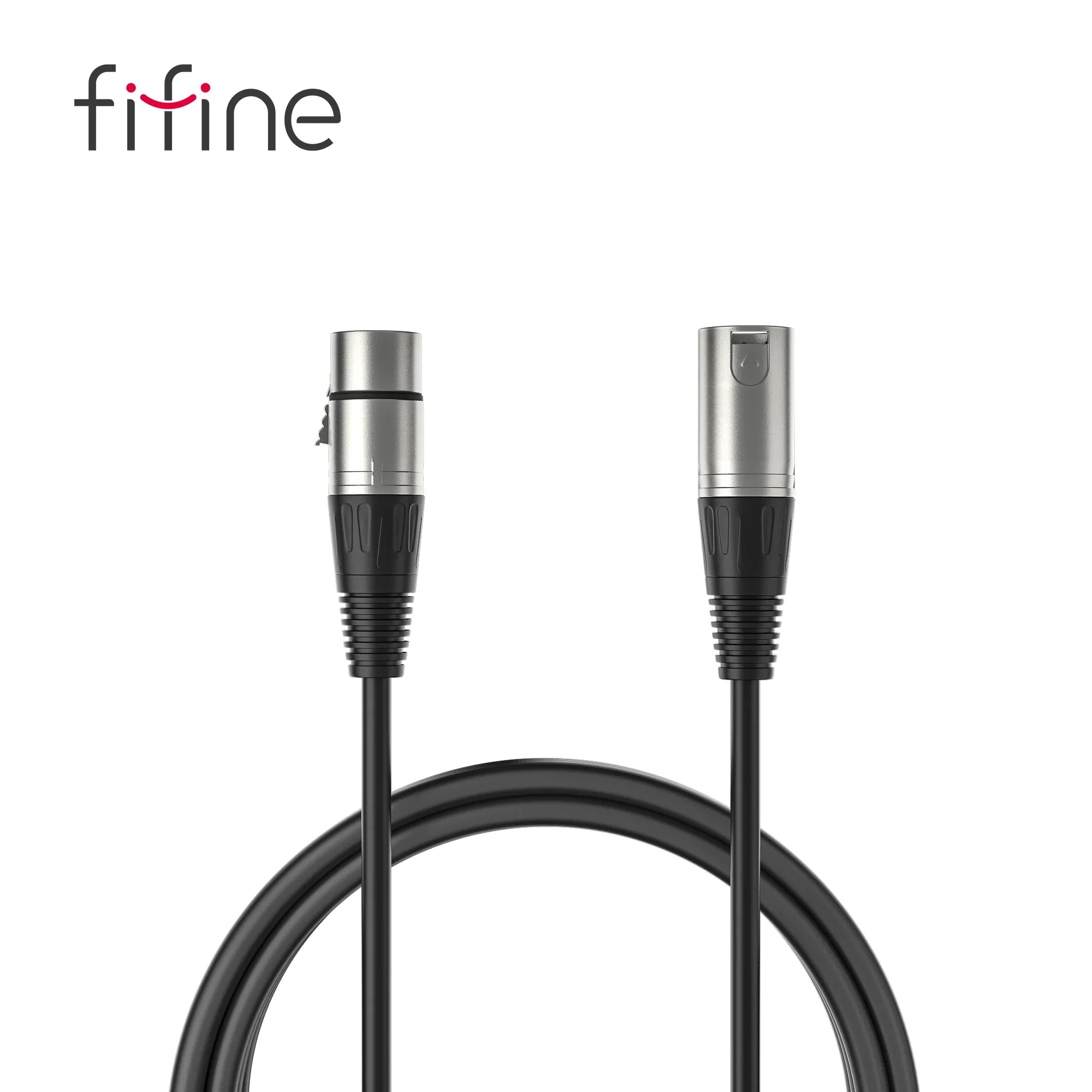 Czarny kabel XLR z srebrnymi końcówkami, idealny do profesjonalnych ustawień audio w biurze domowym.