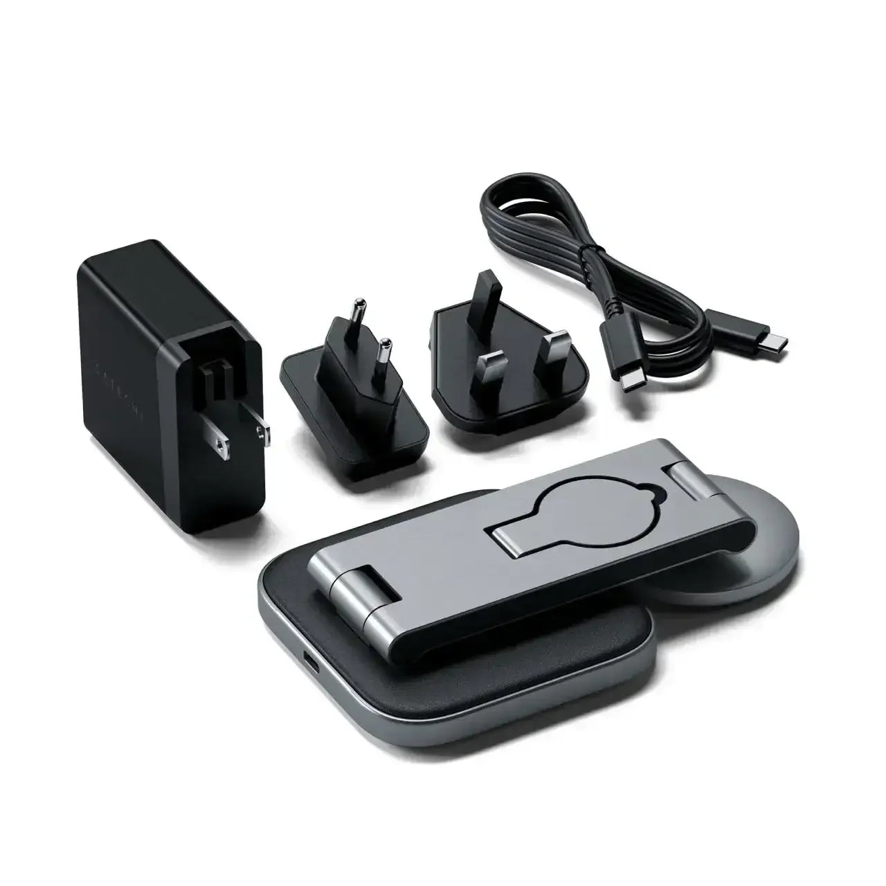Składana ładowarka bezprzewodowa 3w1 z akcesoriami i trzema adapterami, USB-C