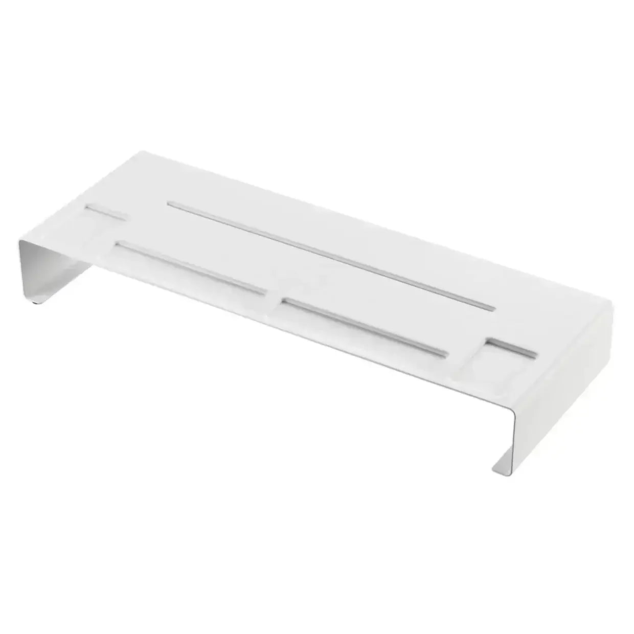 Biały stojak pod monitor na biurko, metalowy organizer do home office