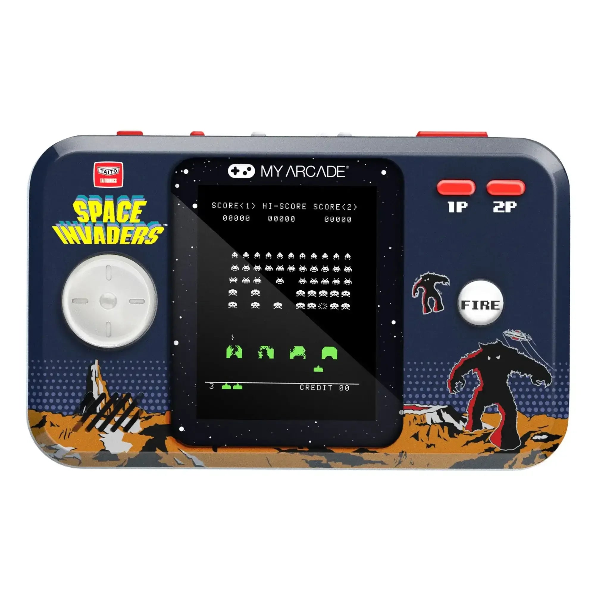 Konsola do gier retro przenośna z grą Space Invaders, joystick, ekran LCD, motyw kosmiczny