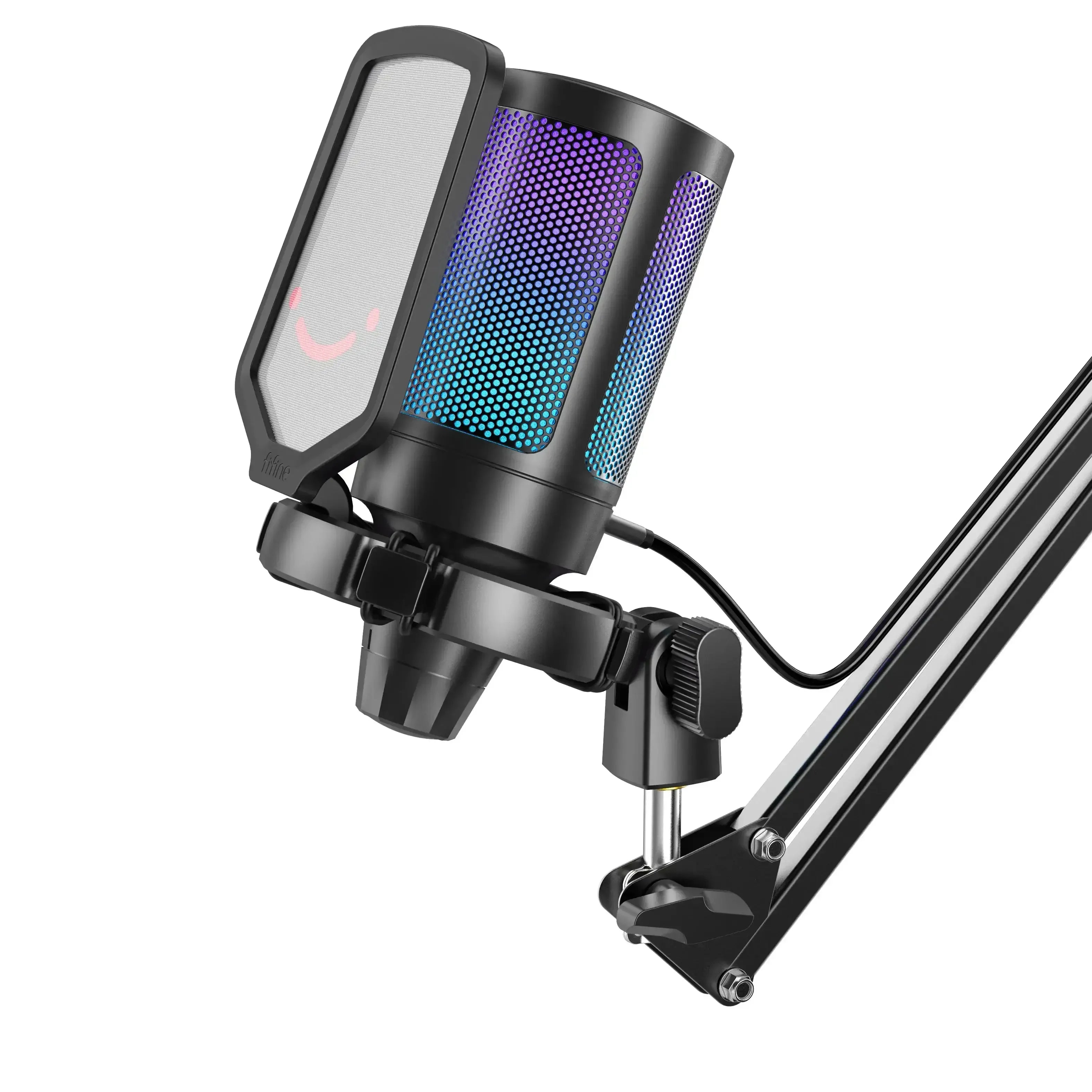 Fifine - AmpliGame - A6T Studio Condenser Microphone - Studyjny Mikrofon Pojemnościowy ze Statywem Pantografowem