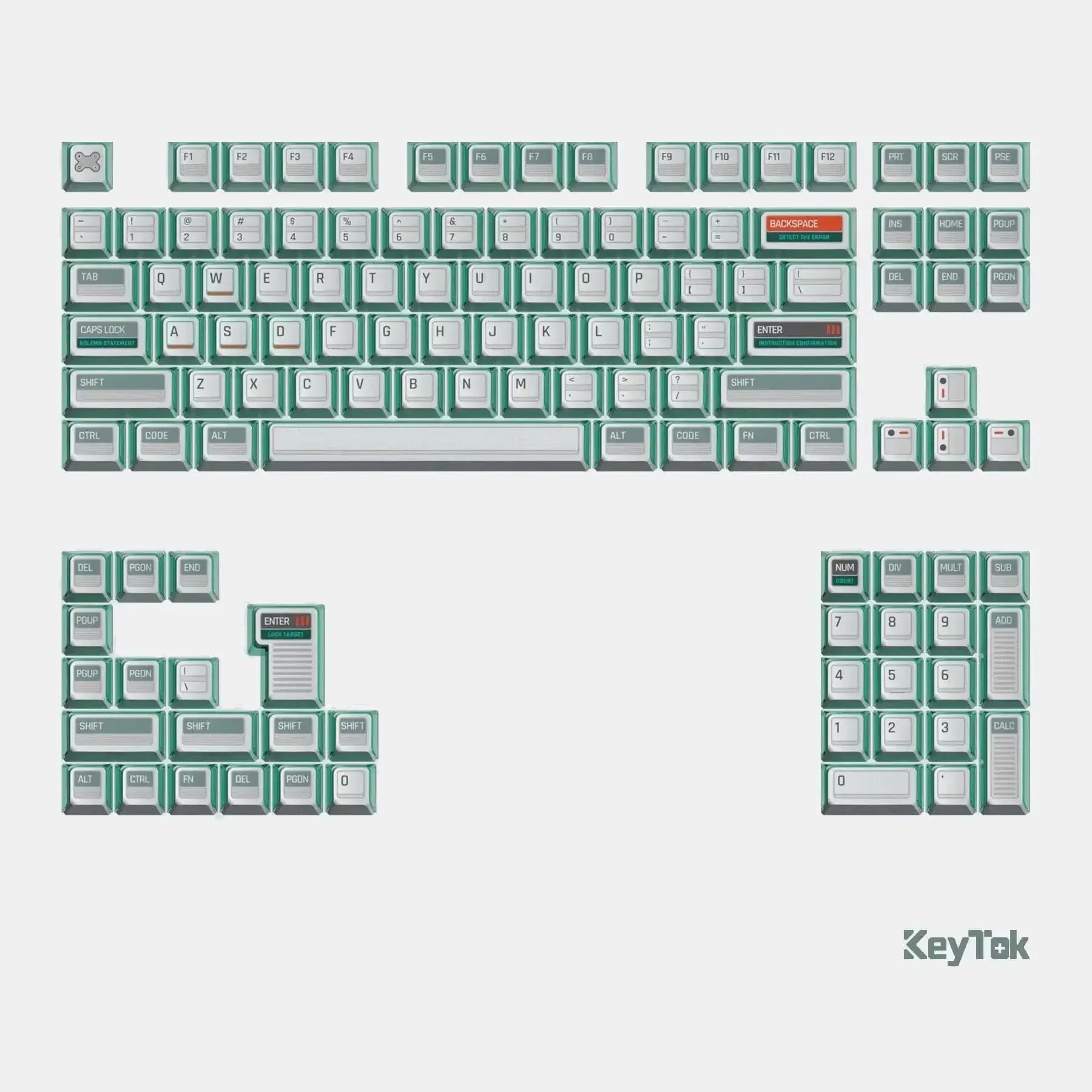 Zestaw zielono-białych keycapów do klawiatury mechanicznej, układ QWERTY, styl retro