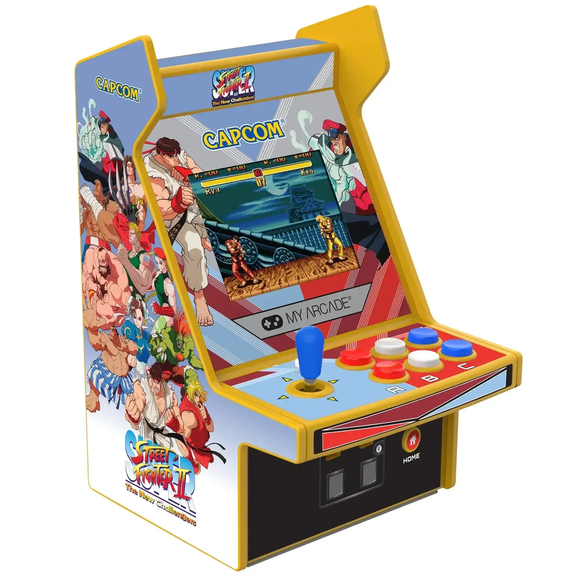 Mini automat arcade Street Fighter II z joystickiem i kolorowymi przyciskami