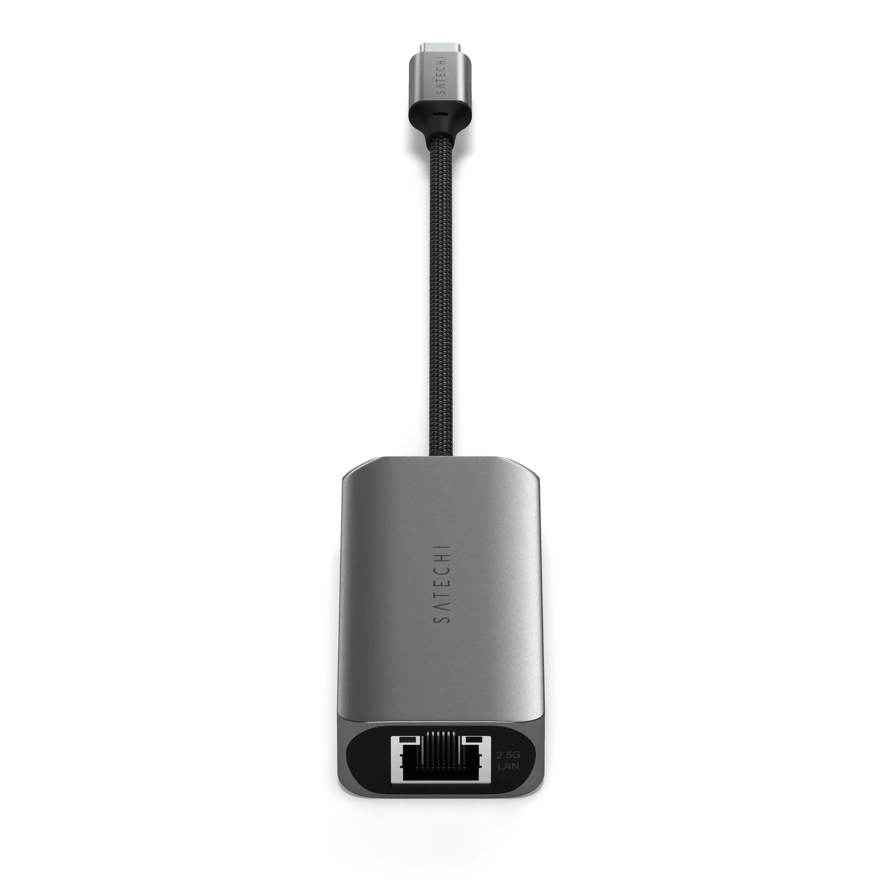 4-portowy hub USB-C z portem Ethernet 2.5G, akcesorium biurowe na czarnym tle