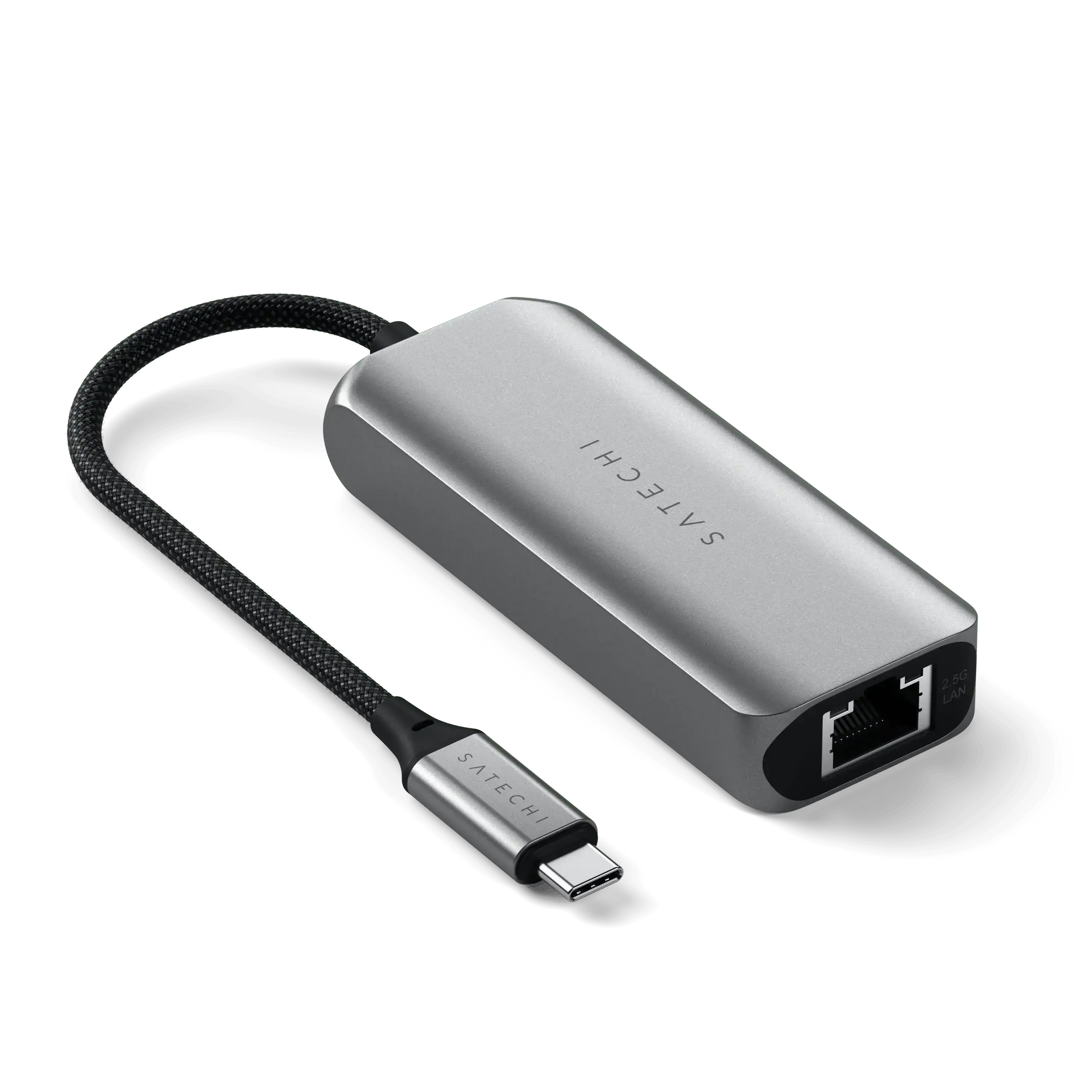 Srebrny hub USB-C z portem Ethernet 2,5Gb, akcesorium do biura i home office