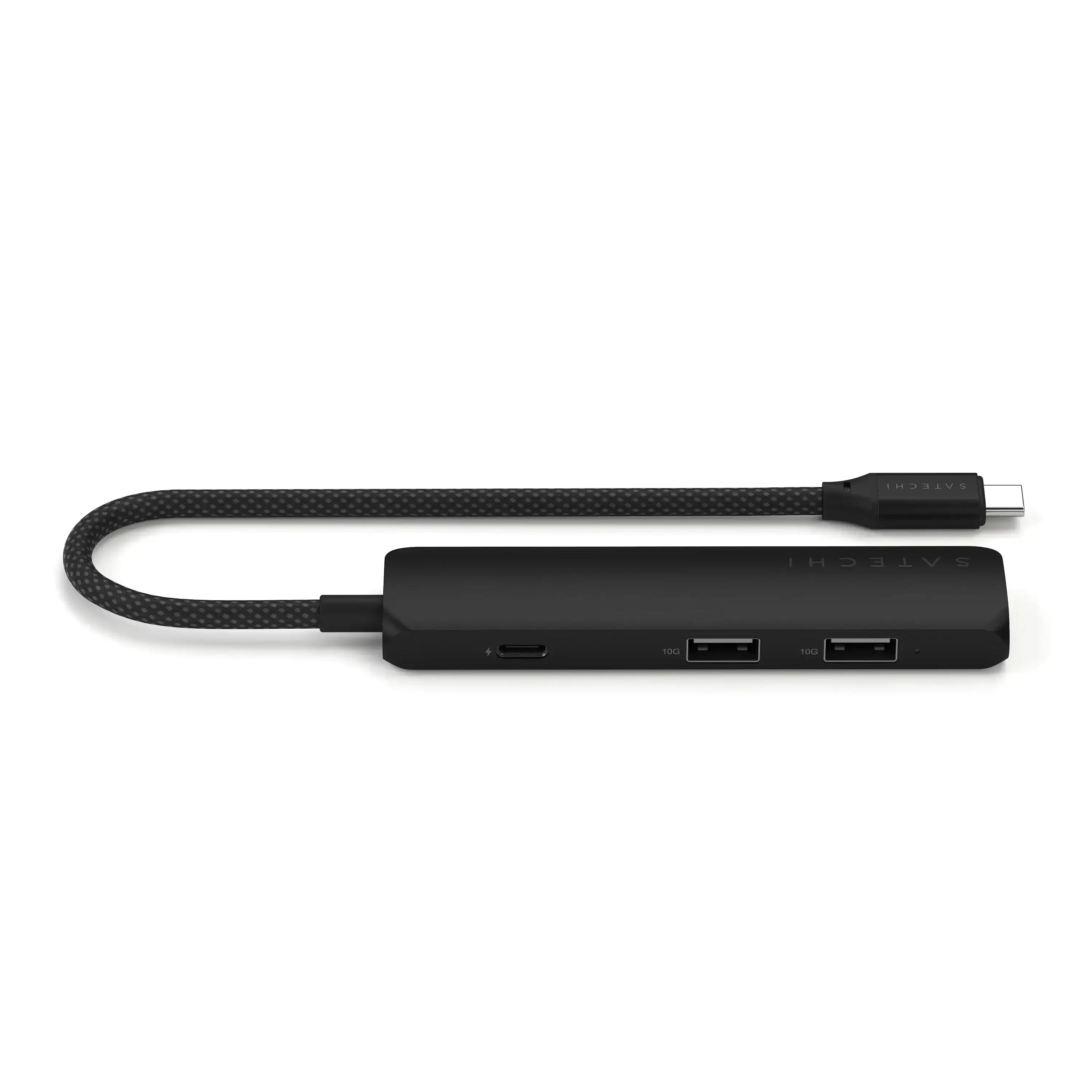 Czarny adapter USB-C 4w1, smukły hub z portami USB i USB-C, akcesorium biurowe