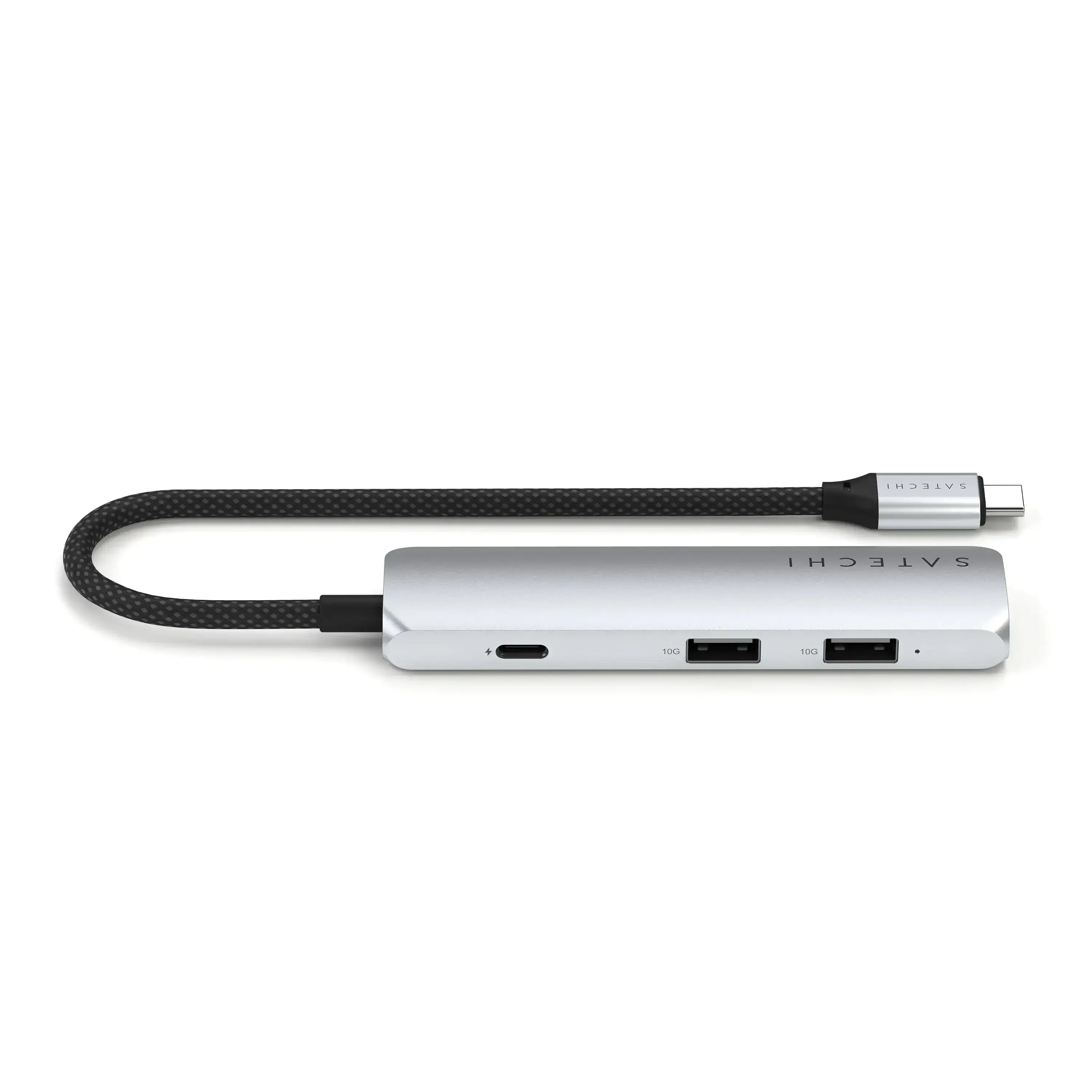 Srebrny adapter USB-C z wieloma portami, płaski hub biurowy do laptopa