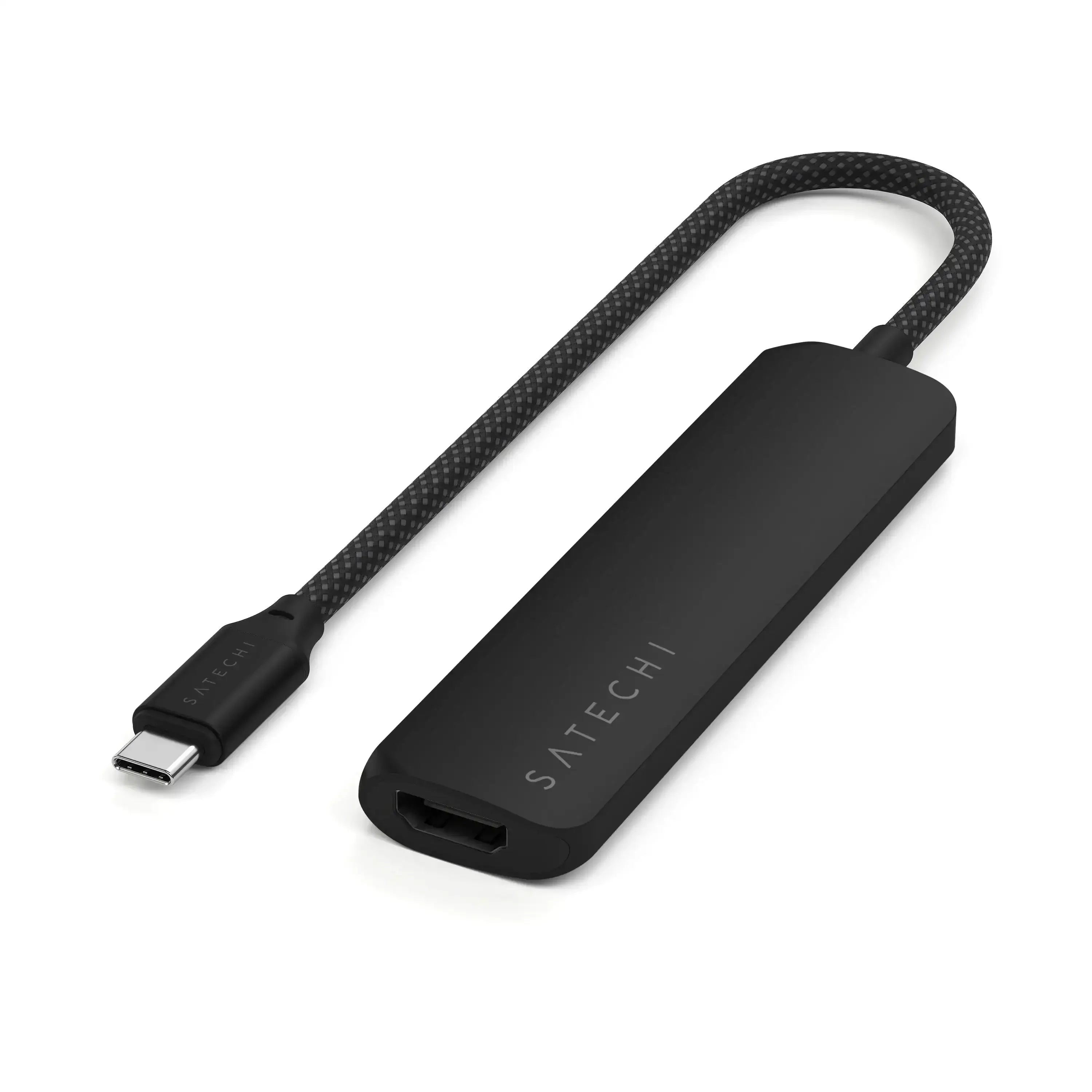 Czarny adapter USB-C multiport 4-w-1 do biura, ergonomiczny, smukły design