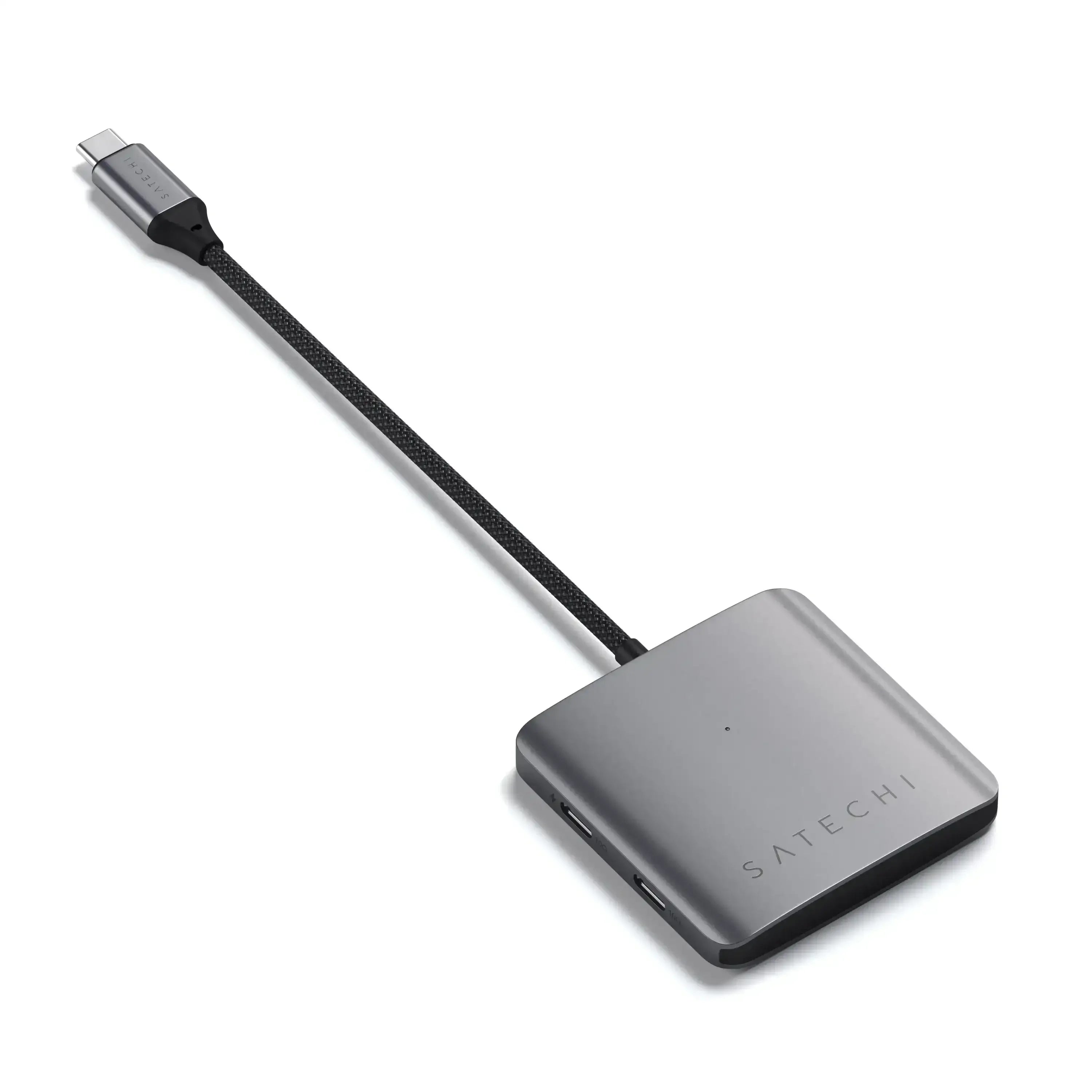 4-portowy hub USB-C z PD, adapter biurowy, aluminiowa obudowa, kabel opleciony