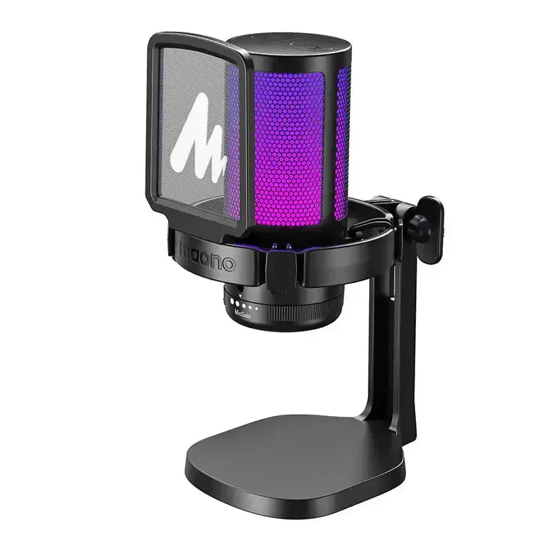 Mikrofon biurkowy z podświetleniem RGB, siatką ochronną i statywem do home office