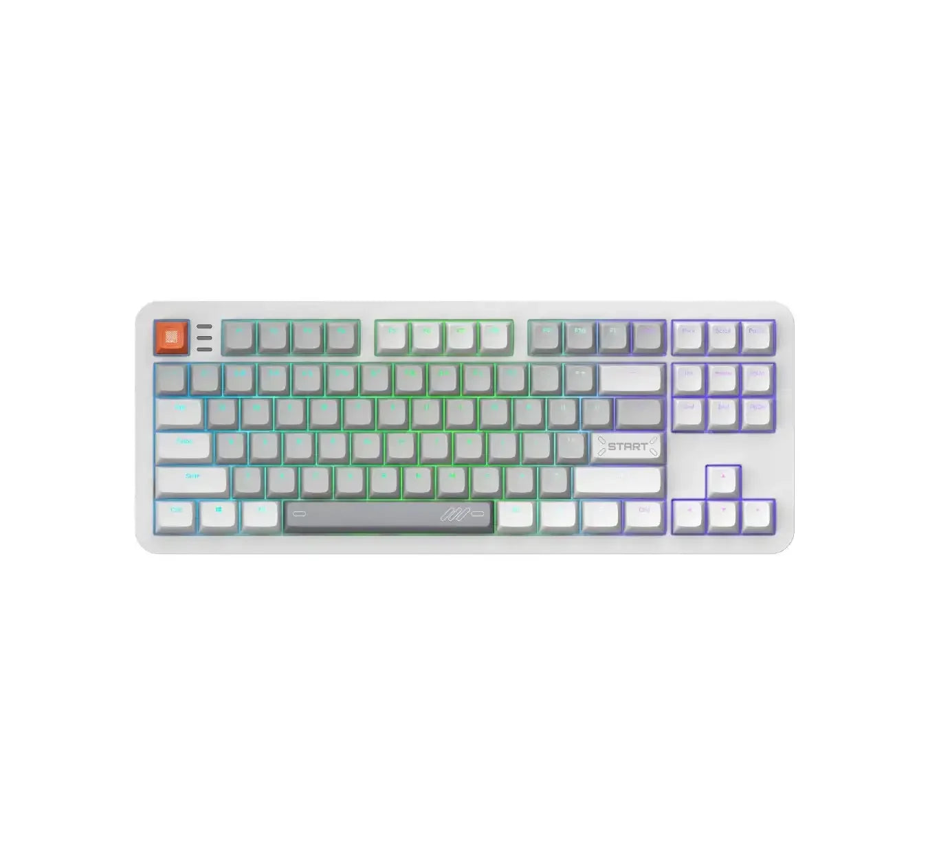 Klawiatura mechaniczna RGB na biurko, białe keycapy z podświetleniem, idealna do home office