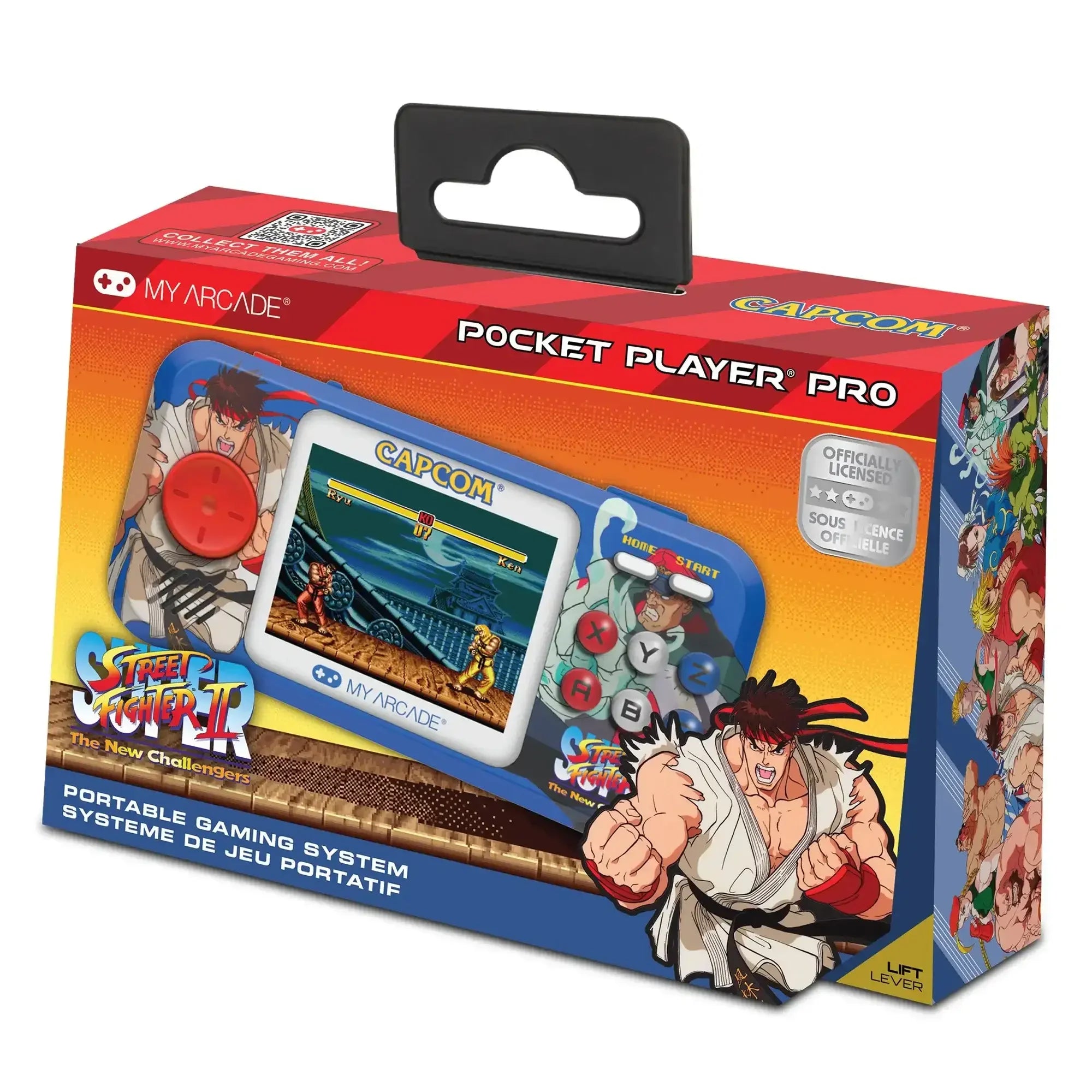 Przenośna konsola do gier Pocket Player Pro Street Fighter II, opakowanie z grafiką gry