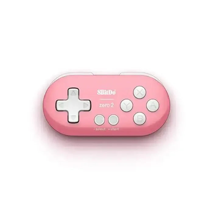 Różowy bezprzewodowy gamepad 8BitDo Zero 2 z białymi przyciskami, akcesorium gamingowe