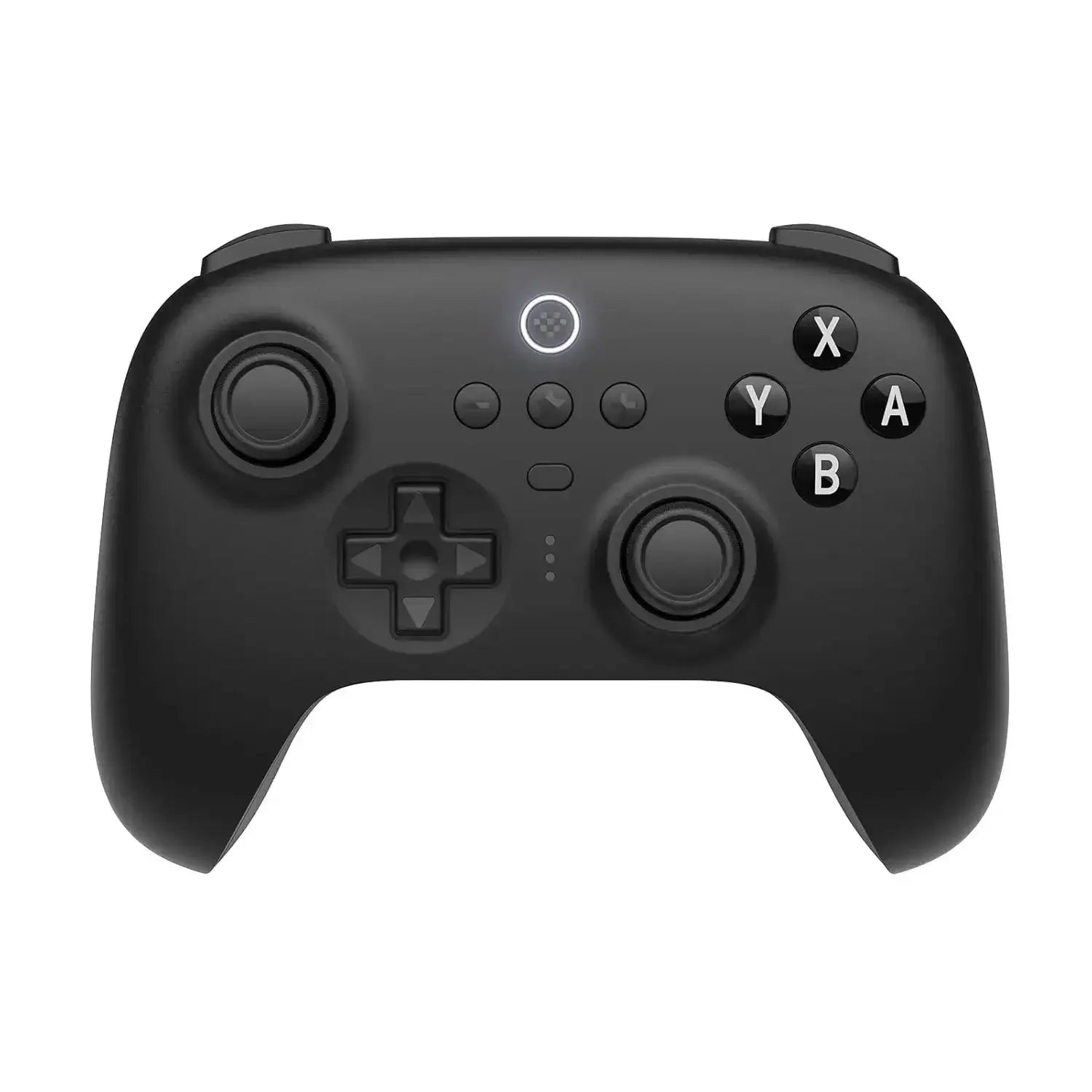 Czarny bezprzewodowy gamepad do gier z przyciskami ABXY i dwoma analogami