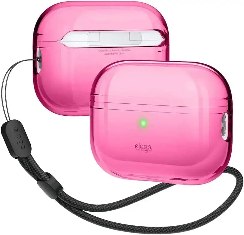 Różowe etui na słuchawki AirPods z czarnym paskiem, akcesoria do ochrony etui