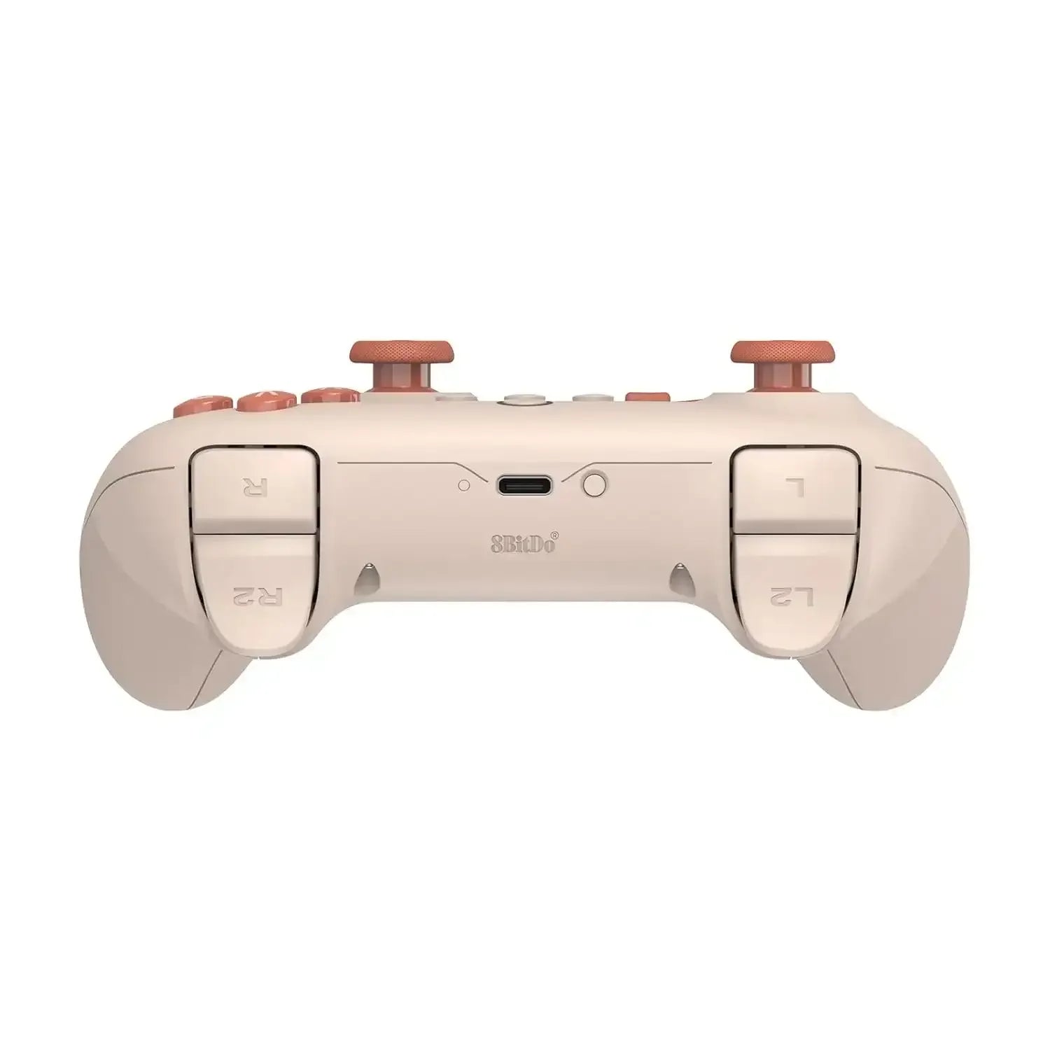 Beżowy kontroler do gier 8BitDo z przyciskami R1, R2, L1, L2 i portem USB-C