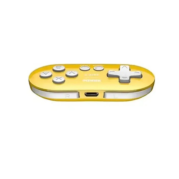 Żółty, kompaktowy gamepad bezprzewodowy z portem micro USB, widok z przodu