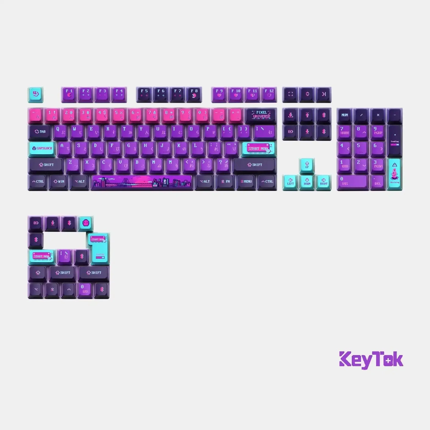Kolorowe keycapy do klawiatury mechanicznej, fioletowe, różowe i niebieskie, zestaw do personalizacji.