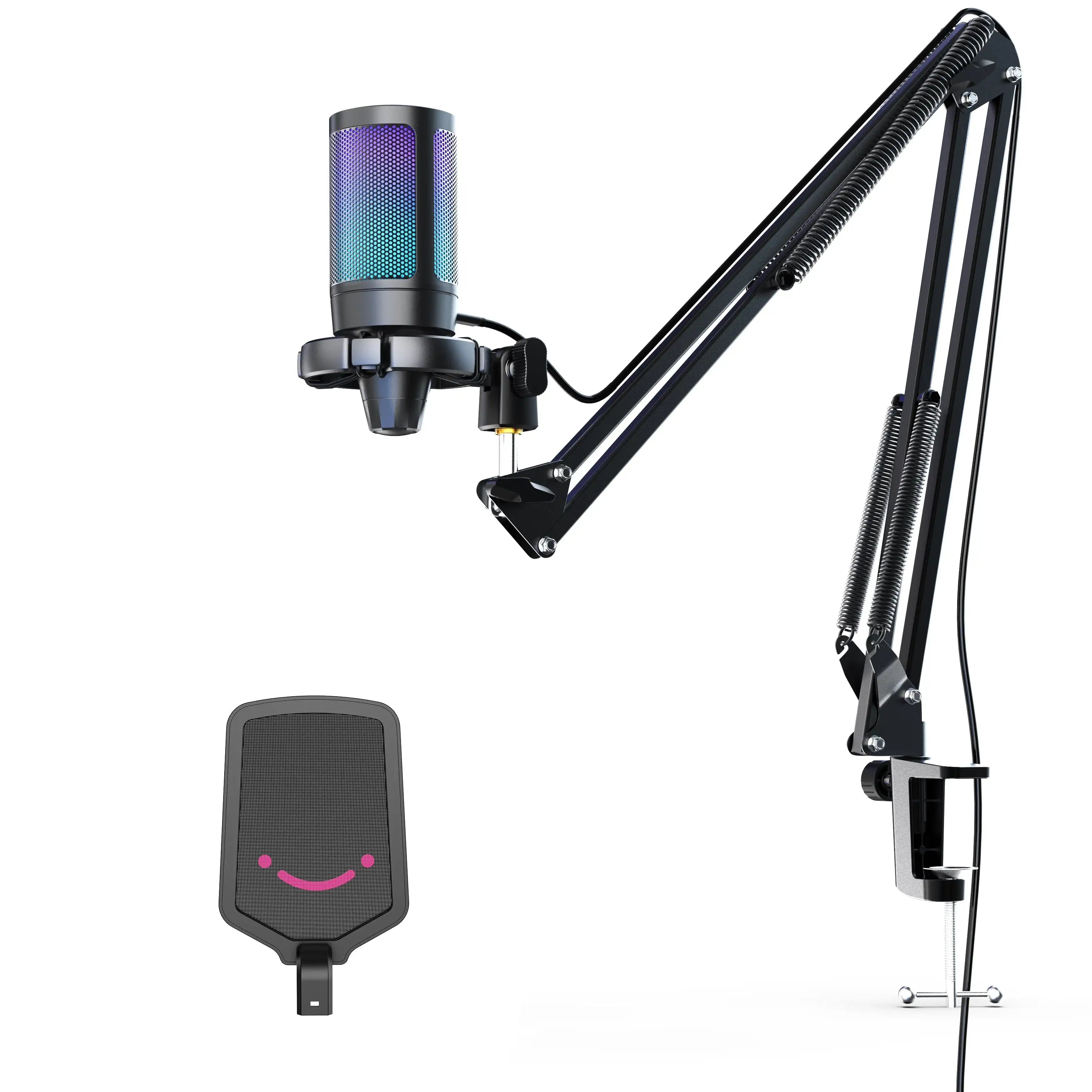 Fifine - AmpliGame - A6T Studio Condenser Microphone - Studyjny Mikrofon Pojemnościowy ze Statywem Pantografowem